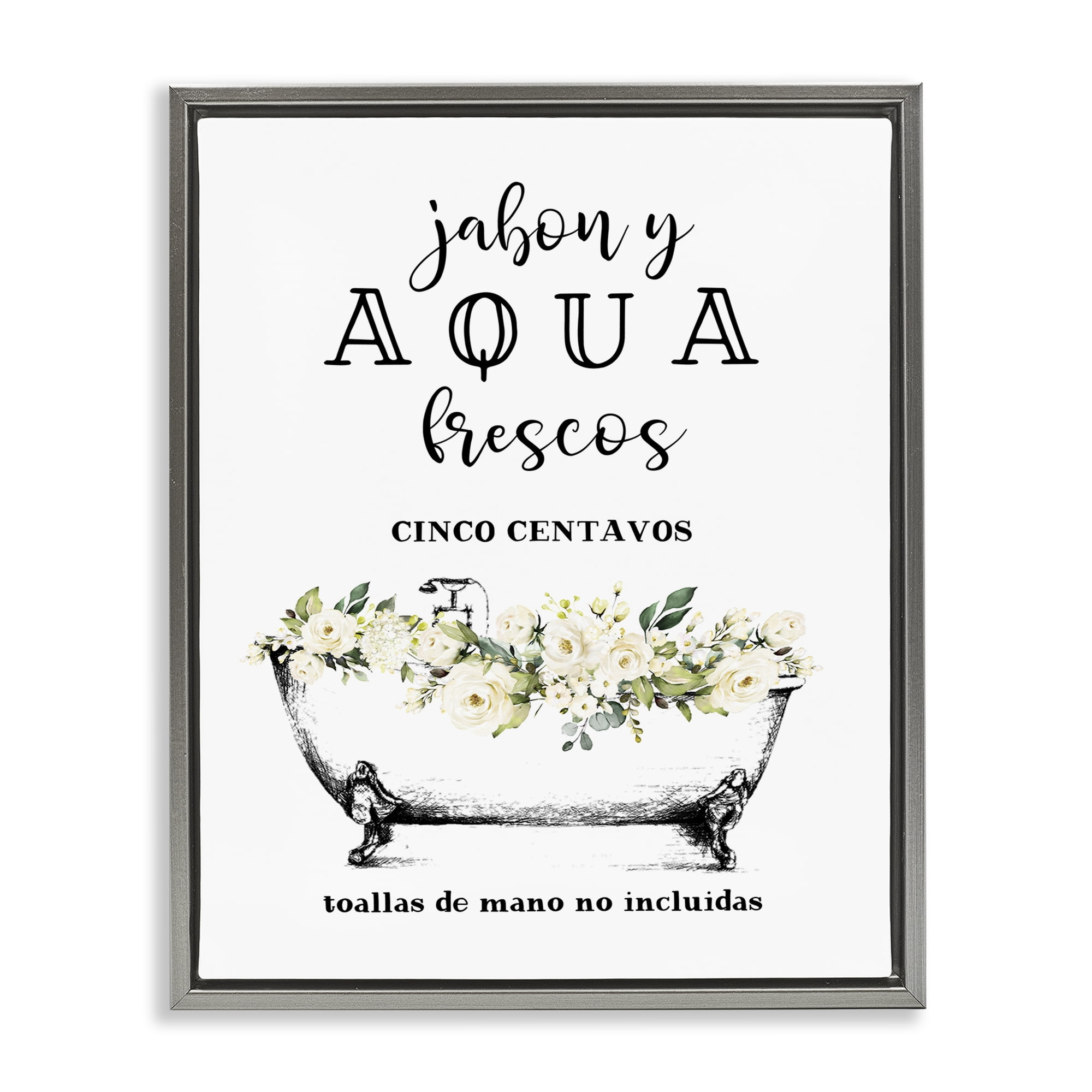 Stupell Industries Jabón y Aqua Frescos Bath & Laundry Painting Gray Floater Framed Art Print Wall Art, 25 x 31