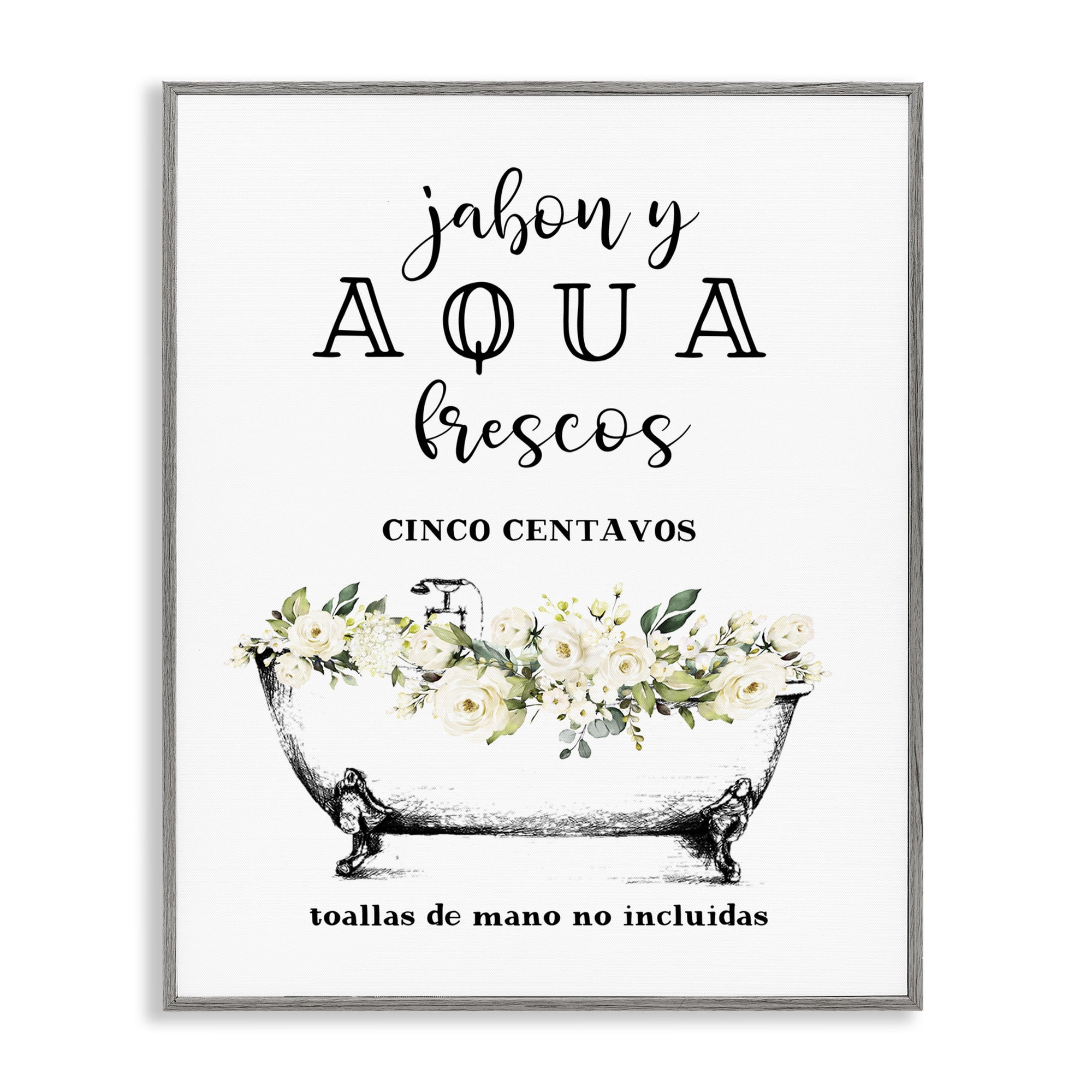 Stupell Industries Jabón y Aqua Frescos Bath & Laundry Painting Gray Framed Art Print Wall Art, 11 x 14