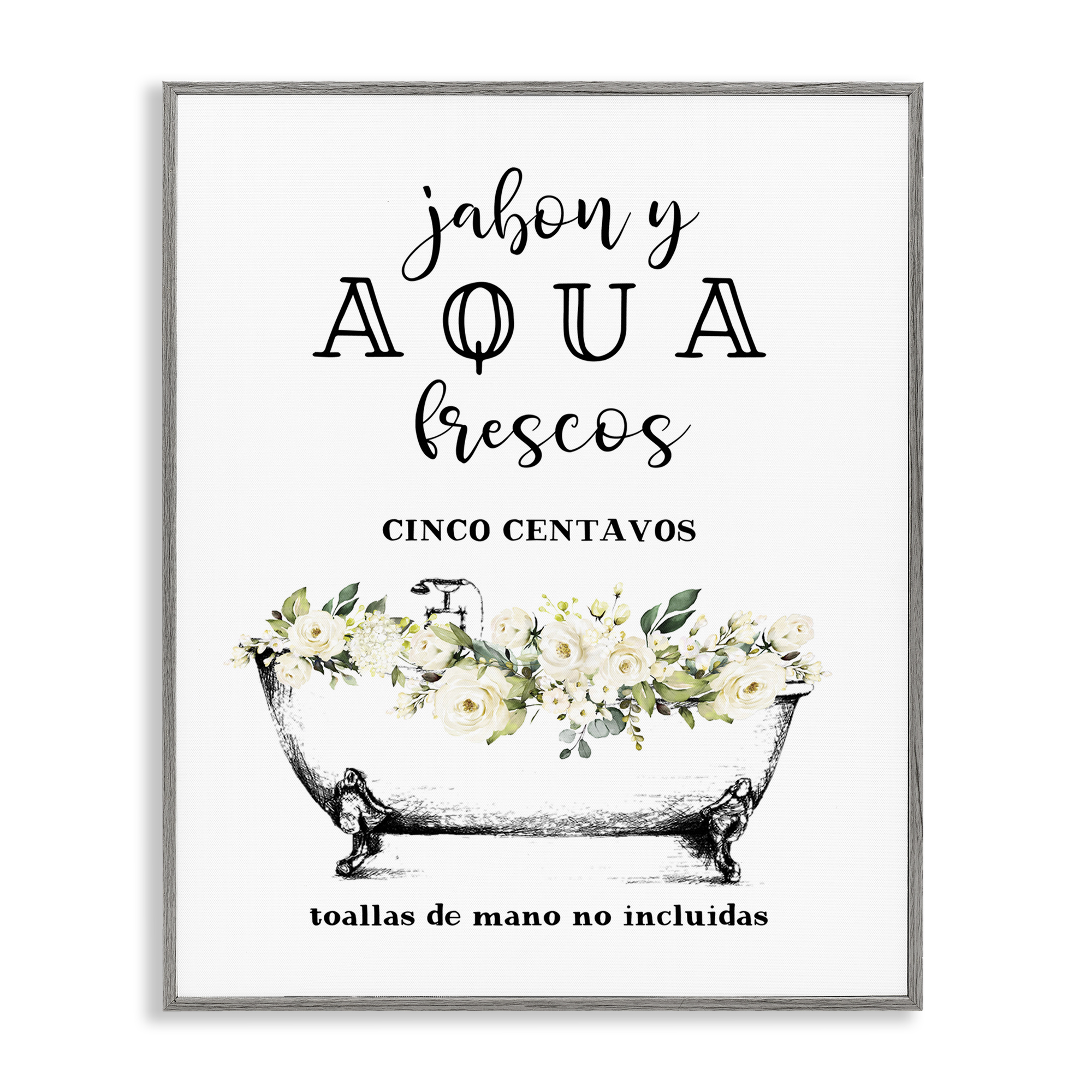 Stupell Industries Jabón y Aqua Frescos Bath & Laundry Painting Gray Framed Art Print Wall Art, 16 x 20