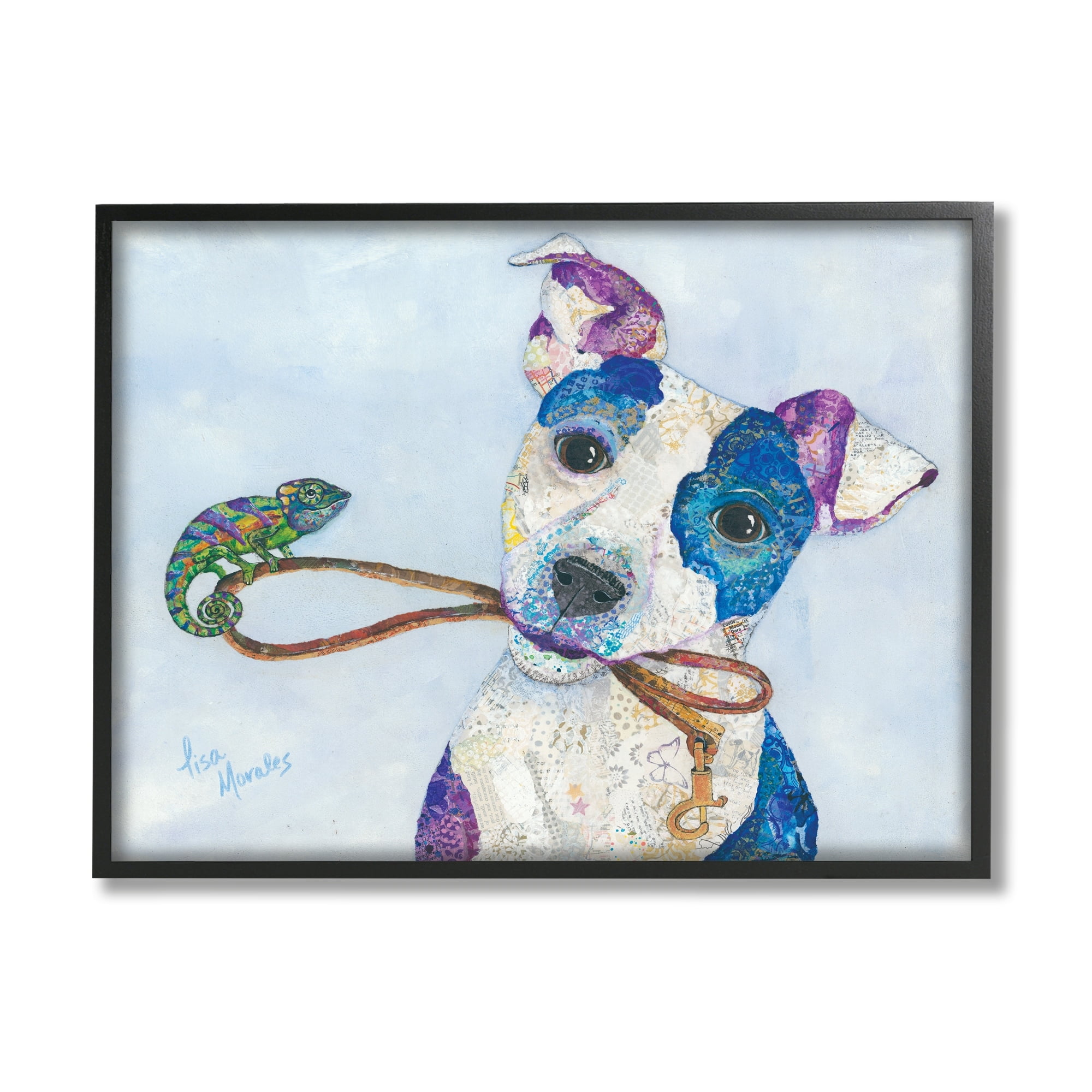 Stupell Industries Jack & Chameleon Smiling Dog Portrait Collage Painting Black Framed Art Print Wall Art, Design by Lisa Morales