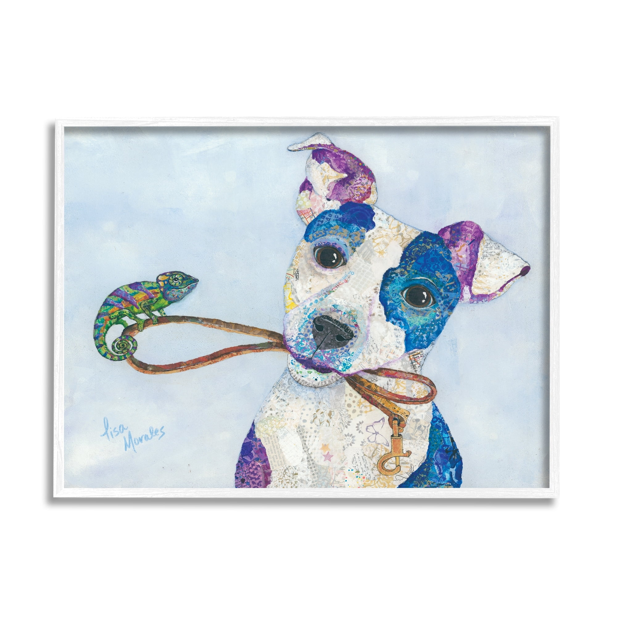 Stupell Industries Jack & Chameleon Smiling Dog Portrait Collage Painting White Framed Art Print Wall Art, Design by Lisa Morales