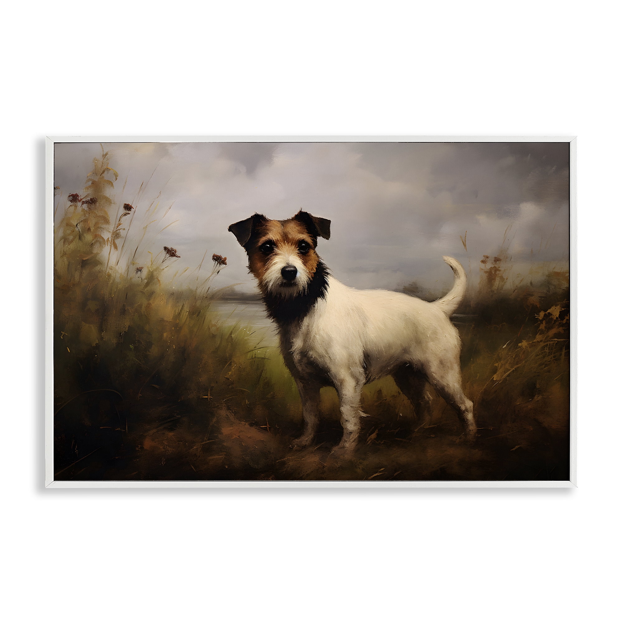 Stupell Industries Jack Russell Terrier Landscape Landscape Painting White Framed Art Print Wall Art, 18 x 12