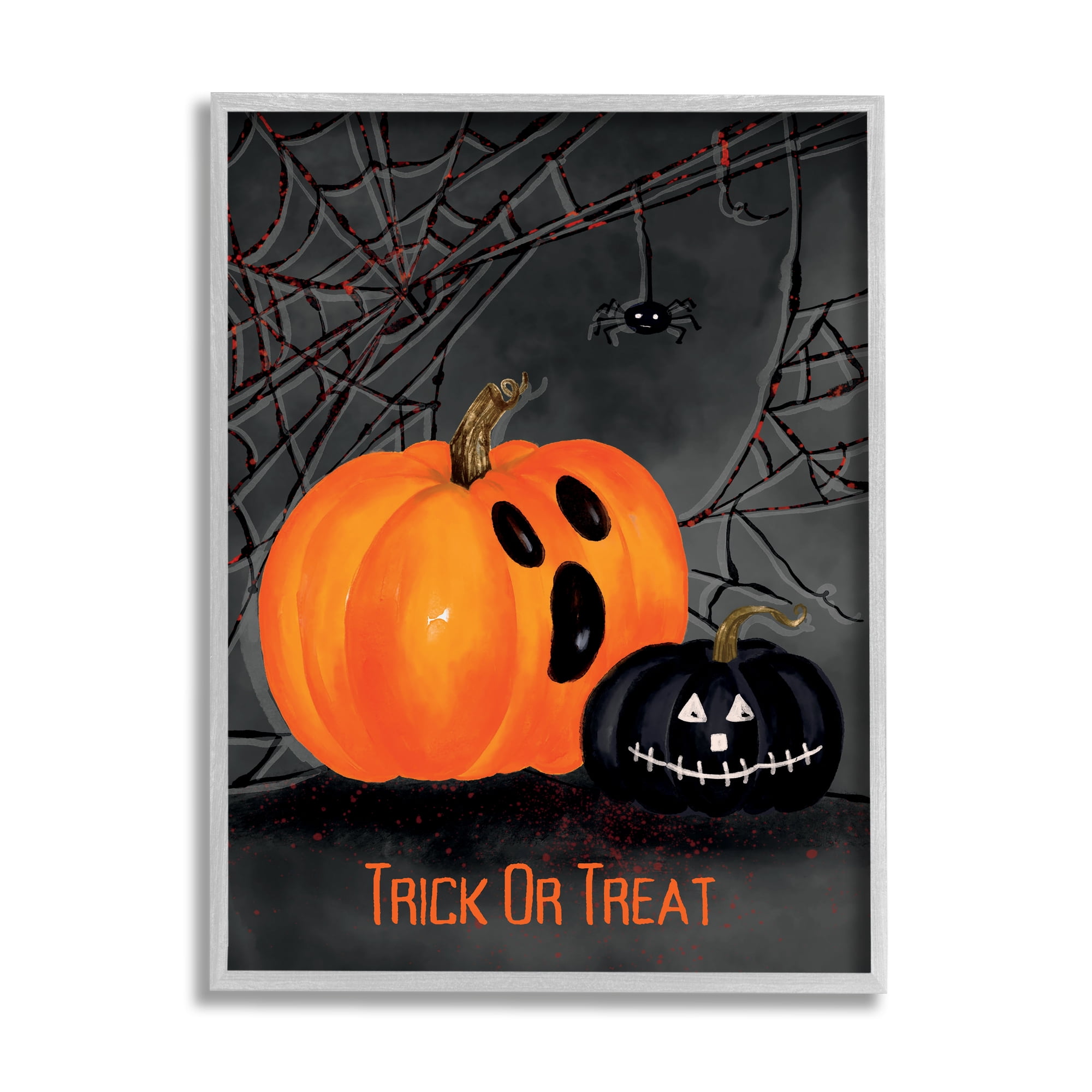 Stupell Industries Jack-o-Lantern Phrase Holiday Painting Gray Framed Art Print Wall Art, 11 x 14