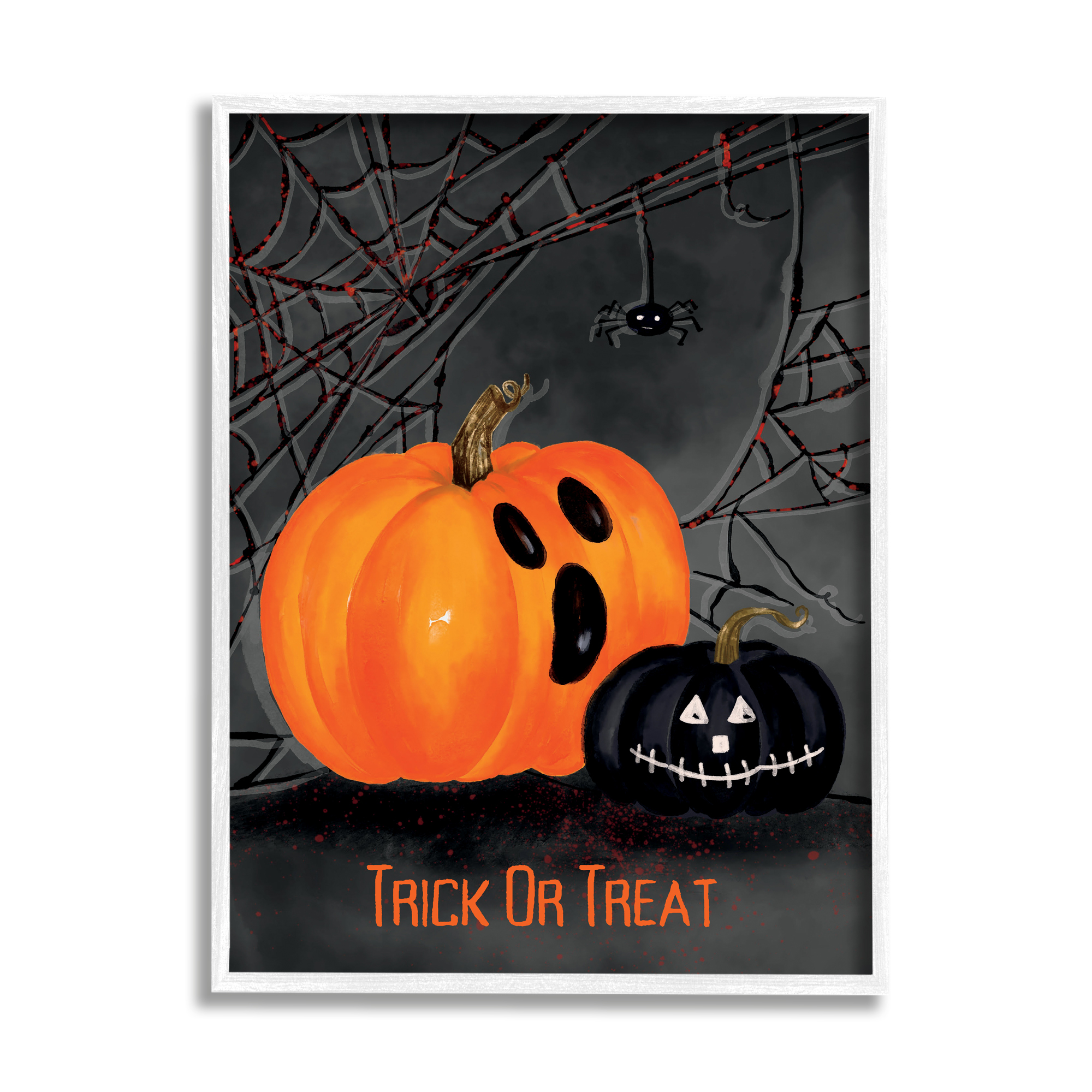 Stupell Industries Jack-o-Lantern Phrase Holiday Painting White Framed Art Print Wall Art, 16 x 20
