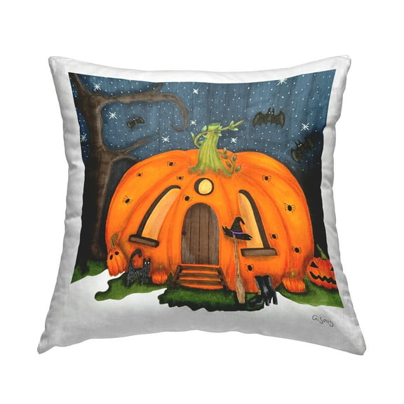 Stupell Industries Jack-o-Lantern Witch House Square Decorative Printed Throw Pillow, 18 x 18,