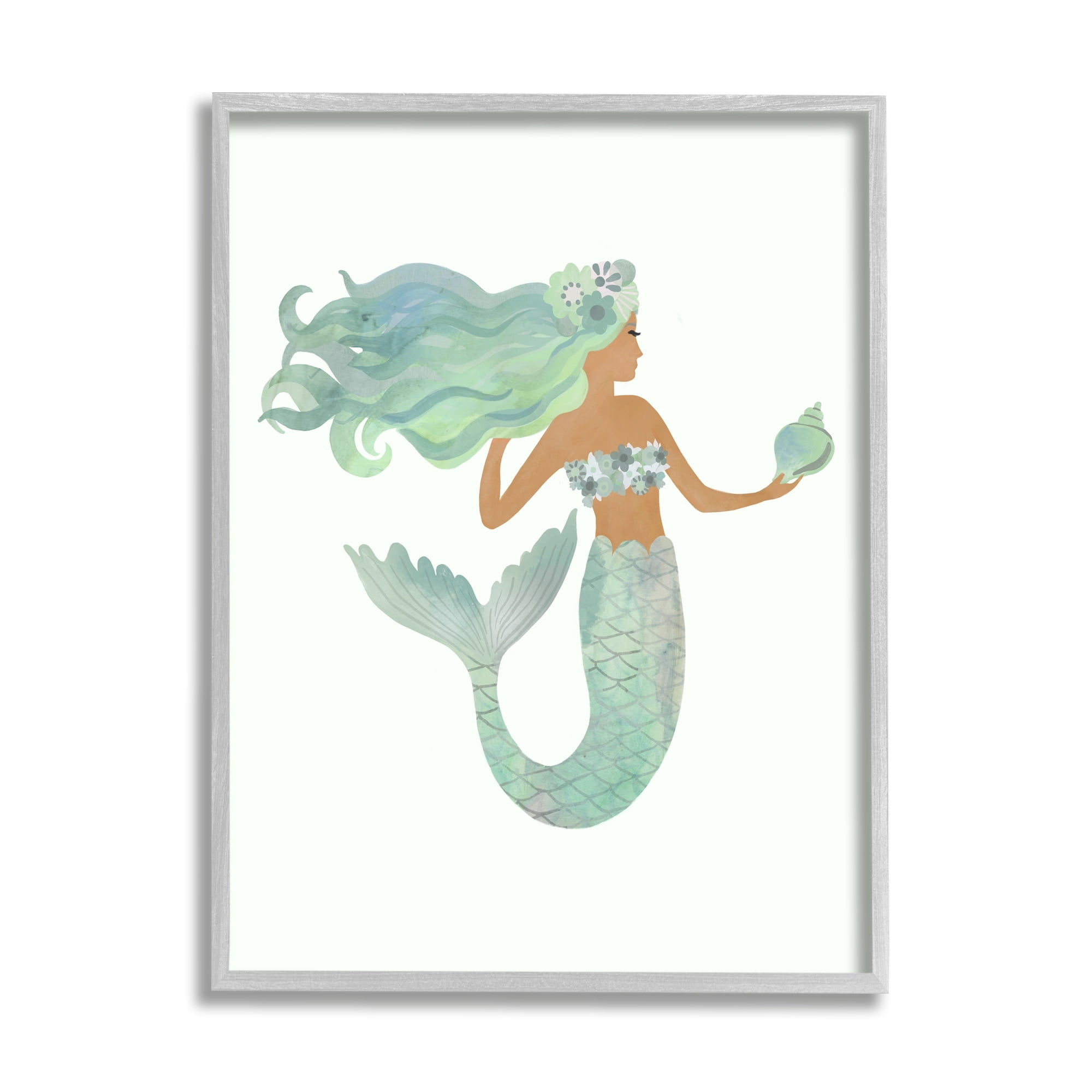 Stupell Industries Jade Mermaid Holding Shell Flower Outfit Fantasy Character,11 x 14, Design by Laura Konyndyk