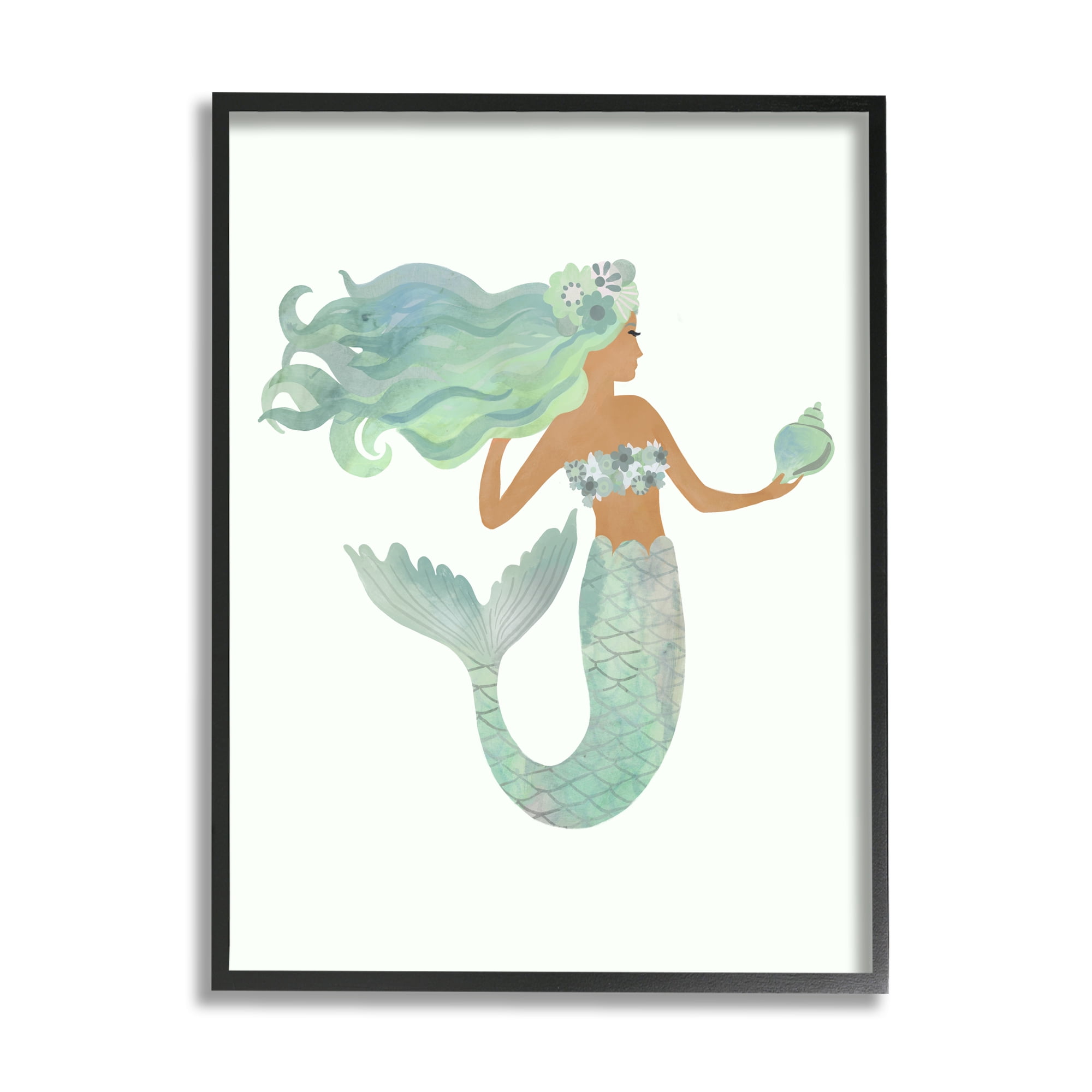 Stupell Industries Jade Mermaid Holding Shell Flower Outfit Fantasy Character,16 x 20, Design by Laura Konyndyk