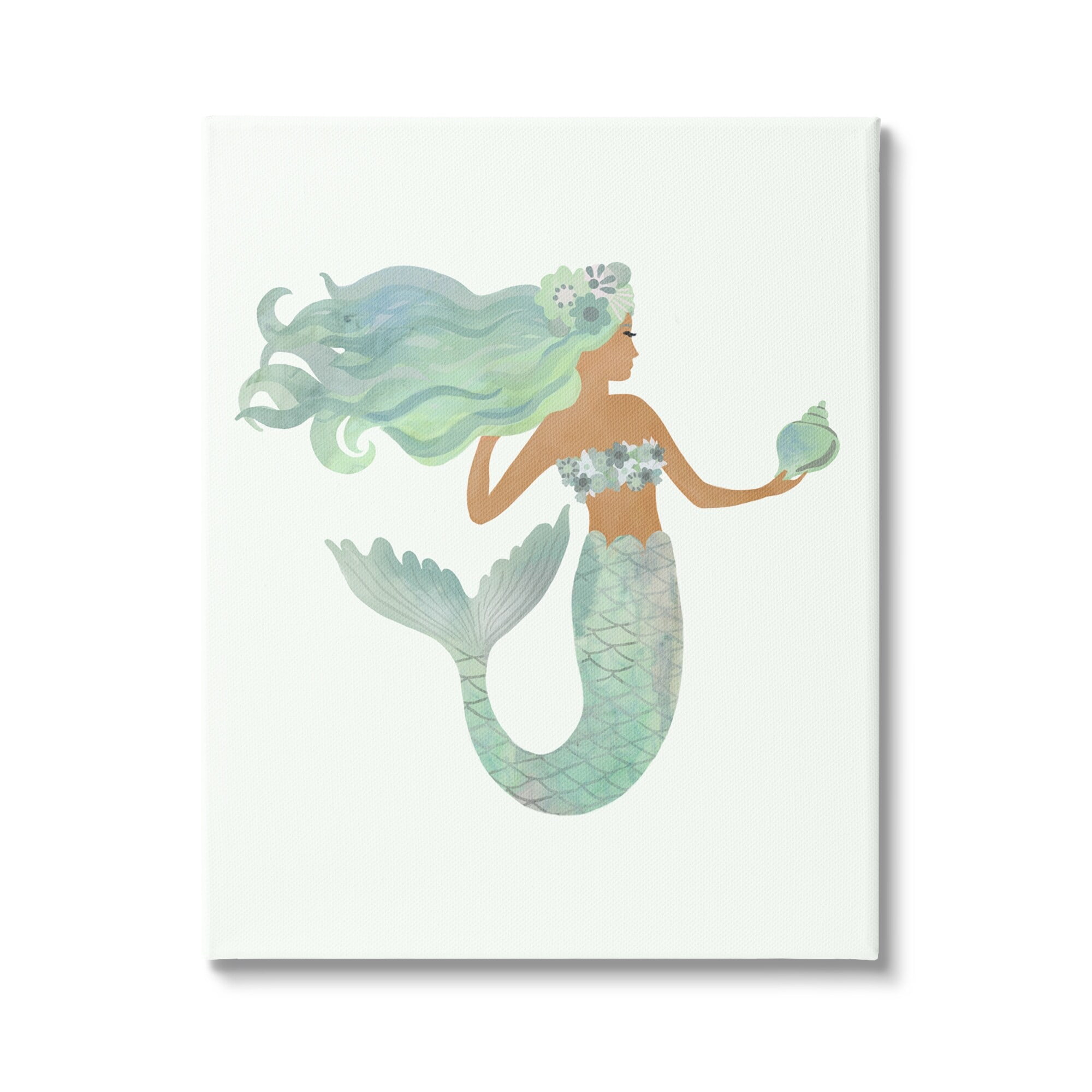 Stupell Industries Jade Mermaid Holding Shell Flower Outfit Fantasy Character,24 x 30, Design by Laura Konyndyk