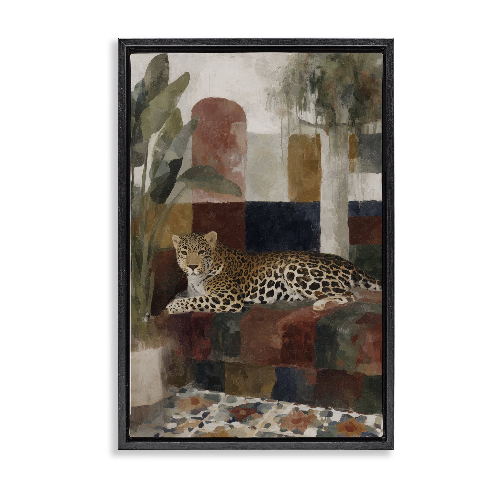 Stupell Industries Jaguar Among Tropical Palms Black Framed Floater Canvas Wall Art, design by Chromatic Storm Studio