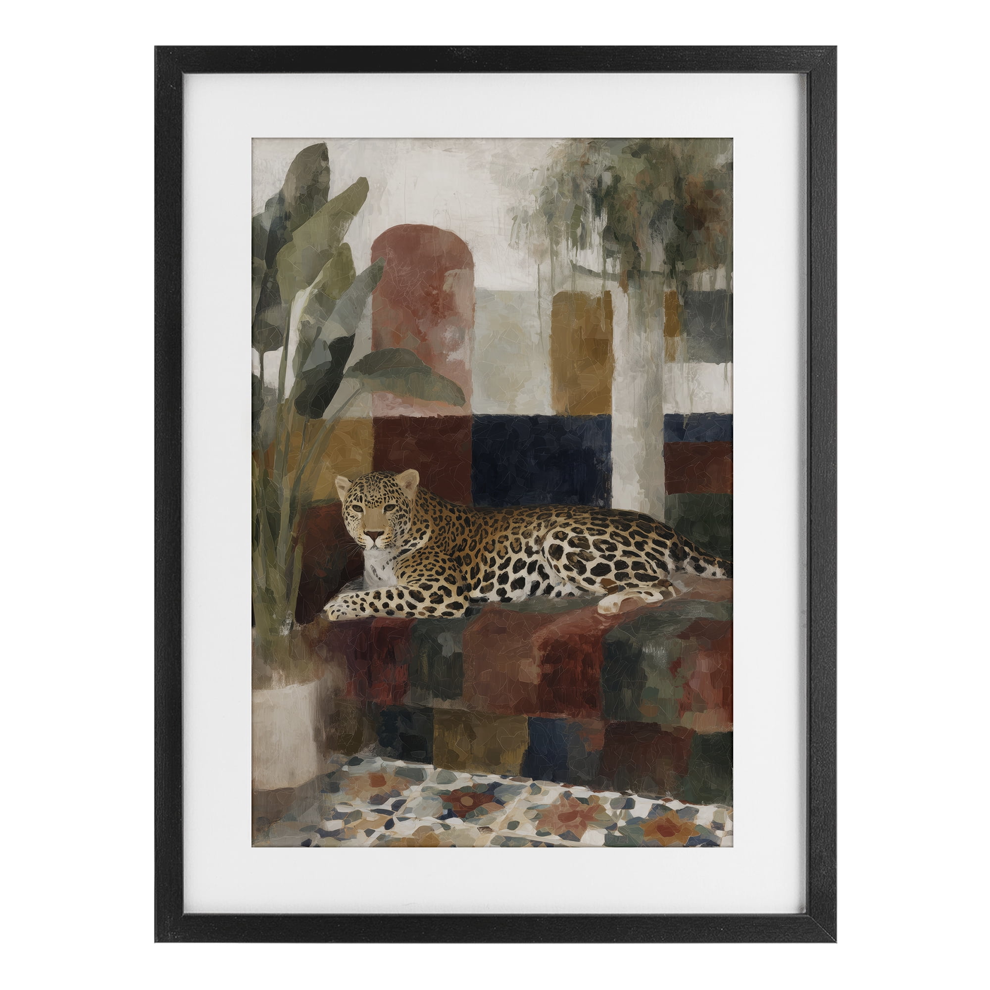Stupell Industries Jaguar Among Tropical Palms Black Framed Print Under Glass, design by Chromatic Storm Studio