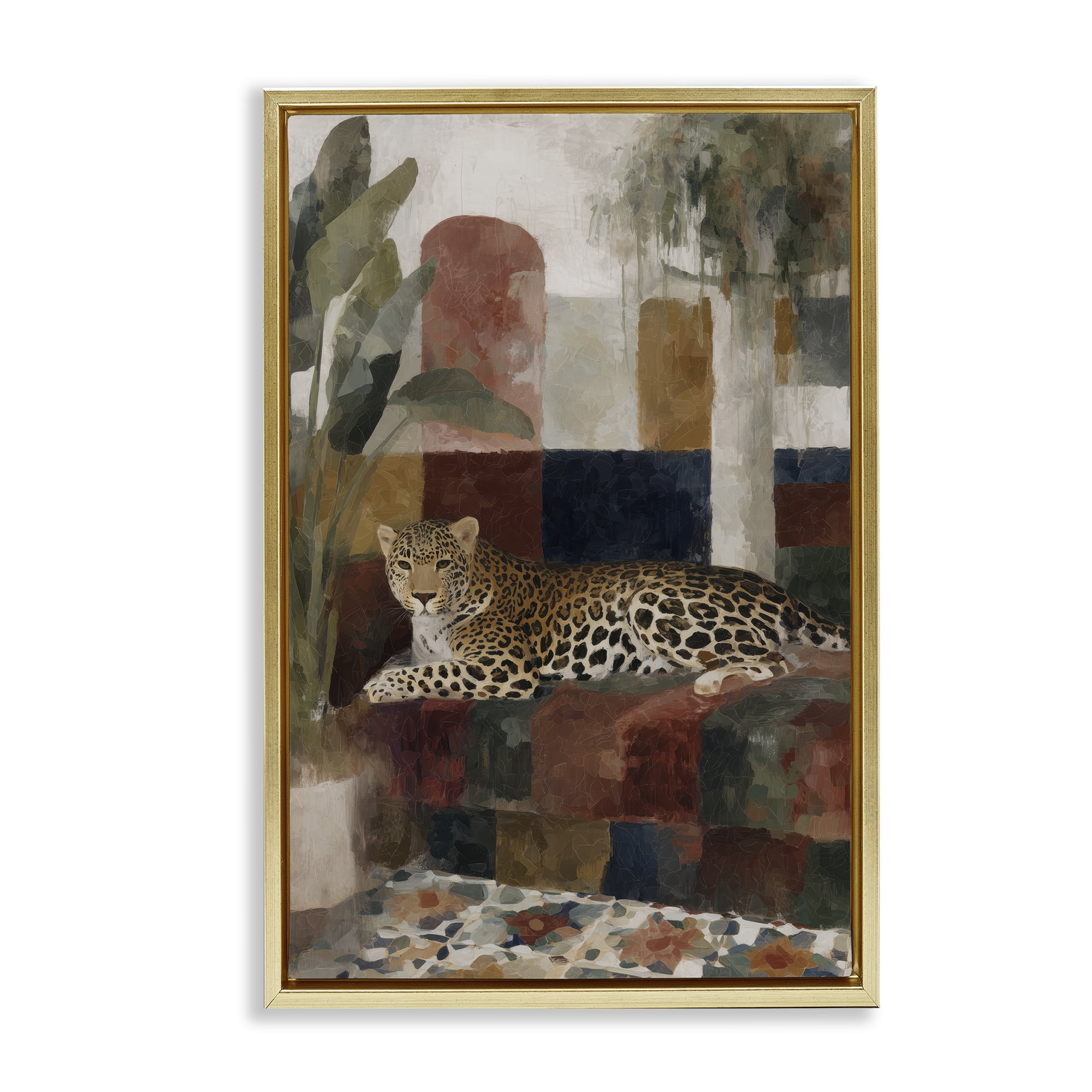 Stupell Industries Jaguar Among Tropical Palms Gold Framed Floater Canvas Wall Art, design by Chromatic Storm Studio