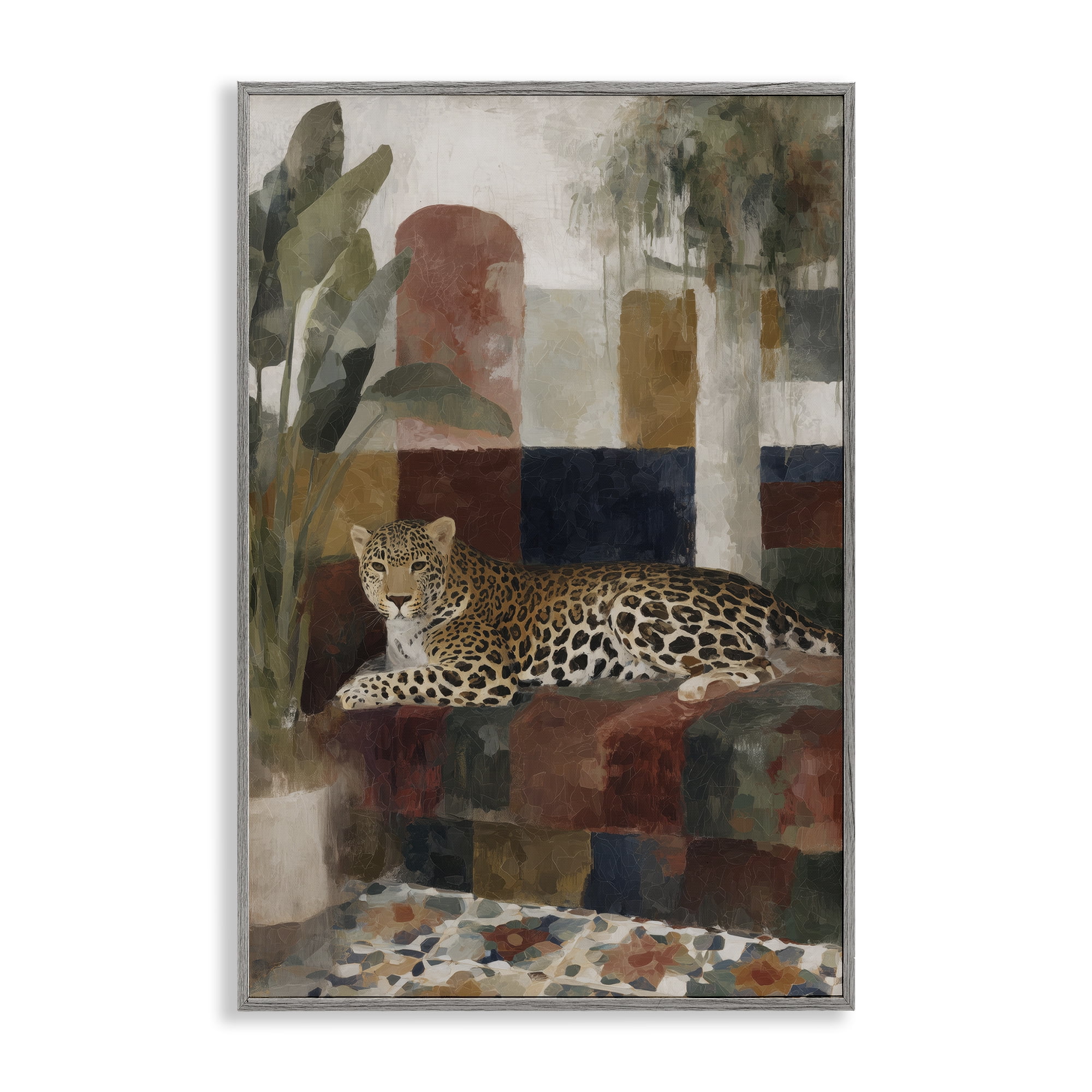 Stupell Industries Jaguar Among Tropical Palms Gray Framed Giclee Art, design by Chromatic Storm Studio