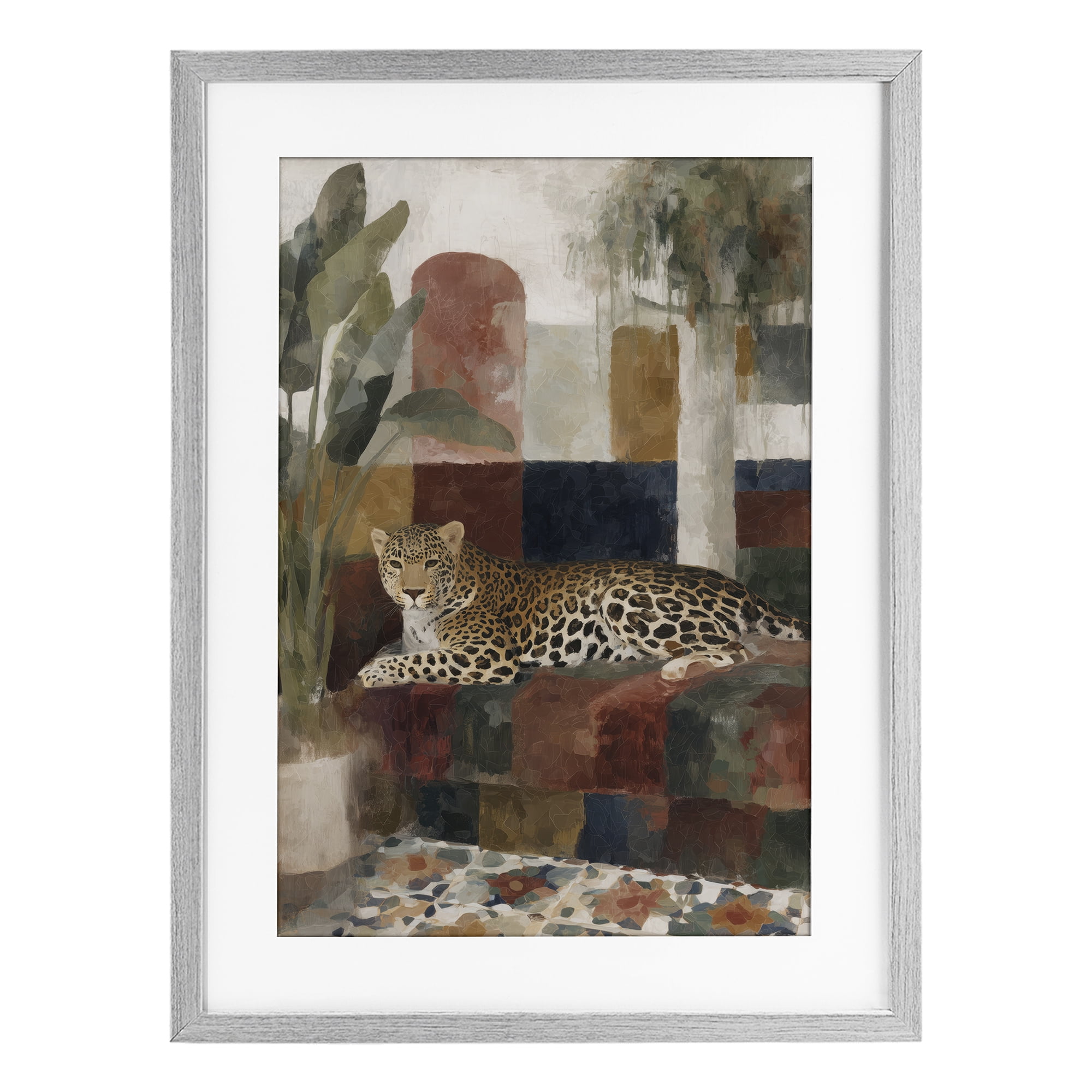 Stupell Industries Jaguar Among Tropical Palms Gray Framed Print Under Glass, design by Chromatic Storm Studio