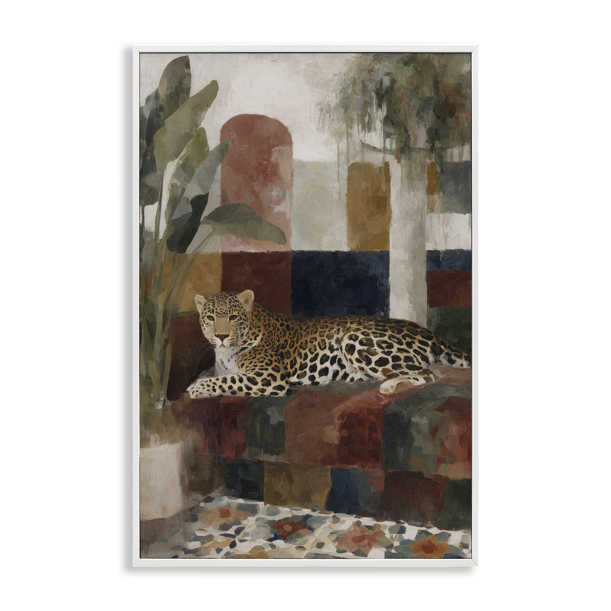 Stupell Industries Jaguar Among Tropical Palms White Framed Giclee Art, design by Chromatic Storm Studio