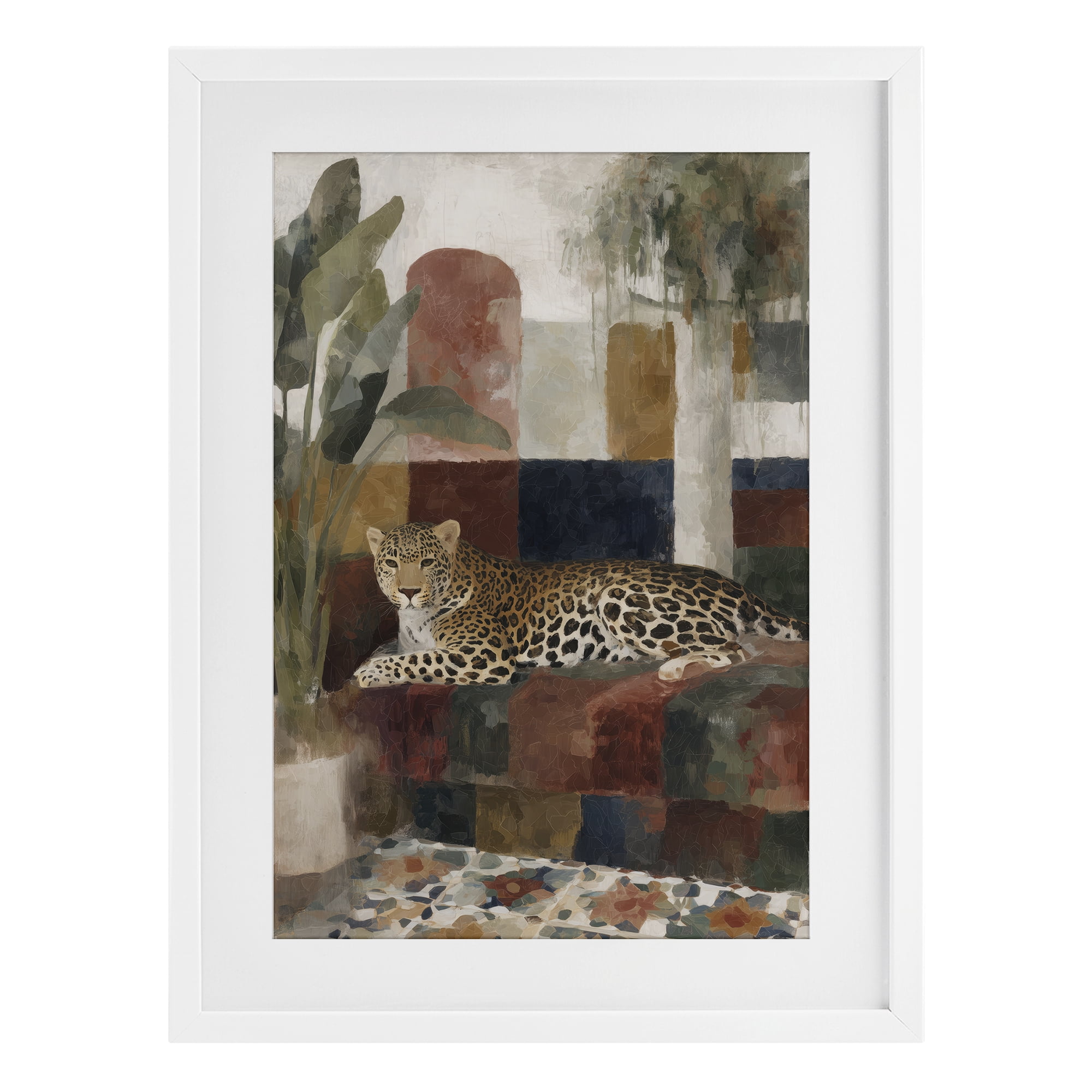 Stupell Industries Jaguar Among Tropical Palms White Framed Print Under Glass, design by Chromatic Storm Studio