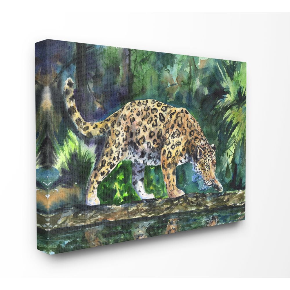 Stupell Industries Jaguar Large Cat Animal Green Watercolor Painting Canvas Wall Art by George Dyachenko