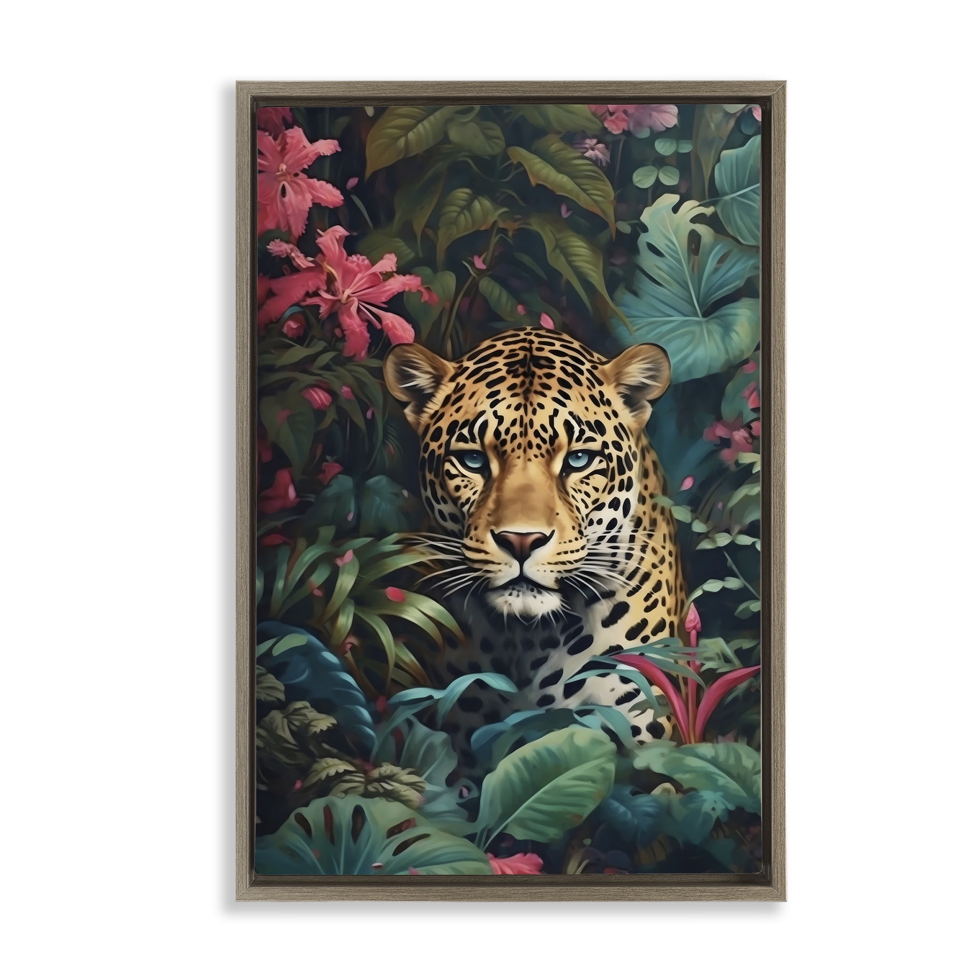 Stupell Industries Jaguar with Silent Emerald Gaze Brown Framed Floater Canvas Wall Art, design by Creative Studio