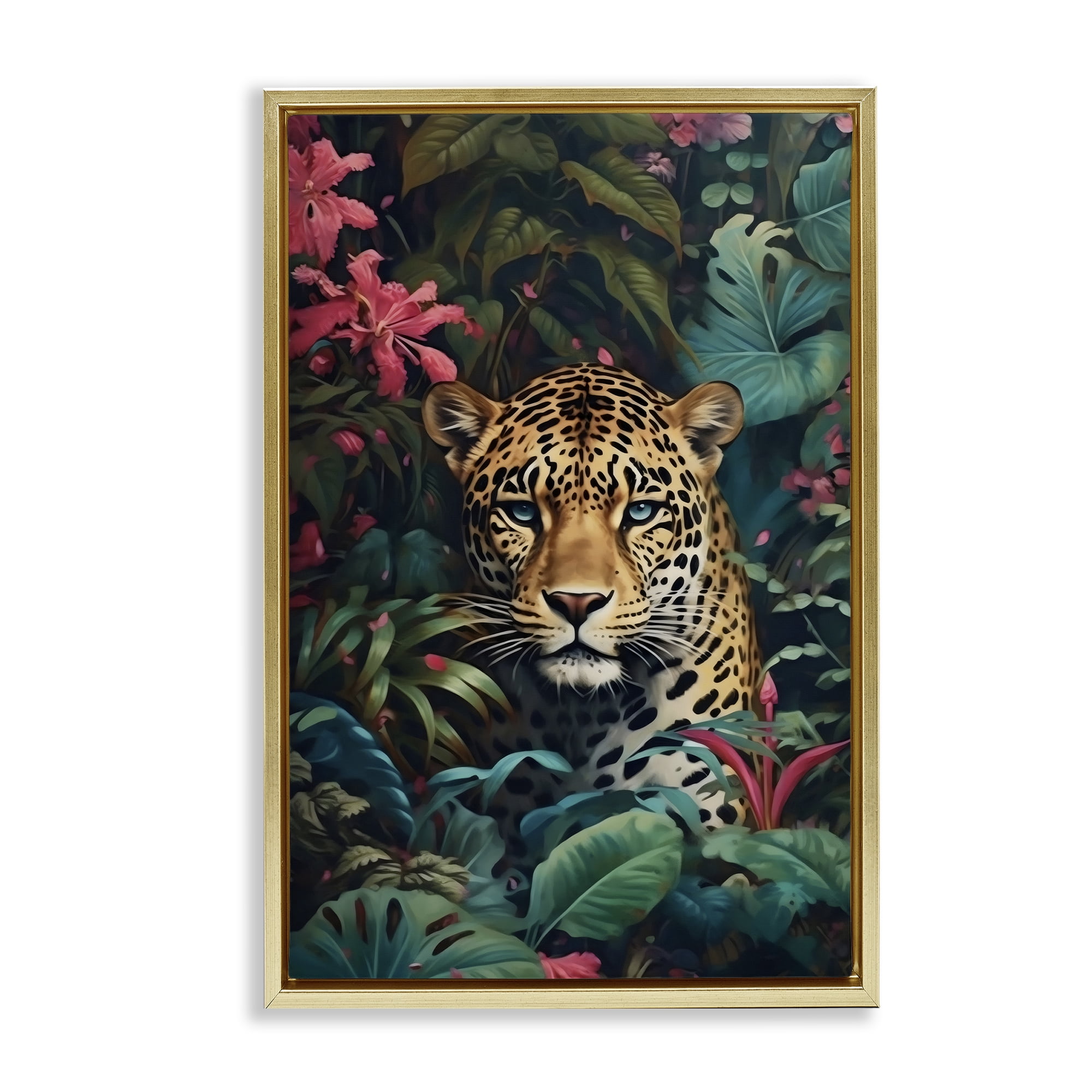 Stupell Industries Jaguar with Silent Emerald Gaze Gold Framed Floater Canvas Wall Art, design by Creative Studio