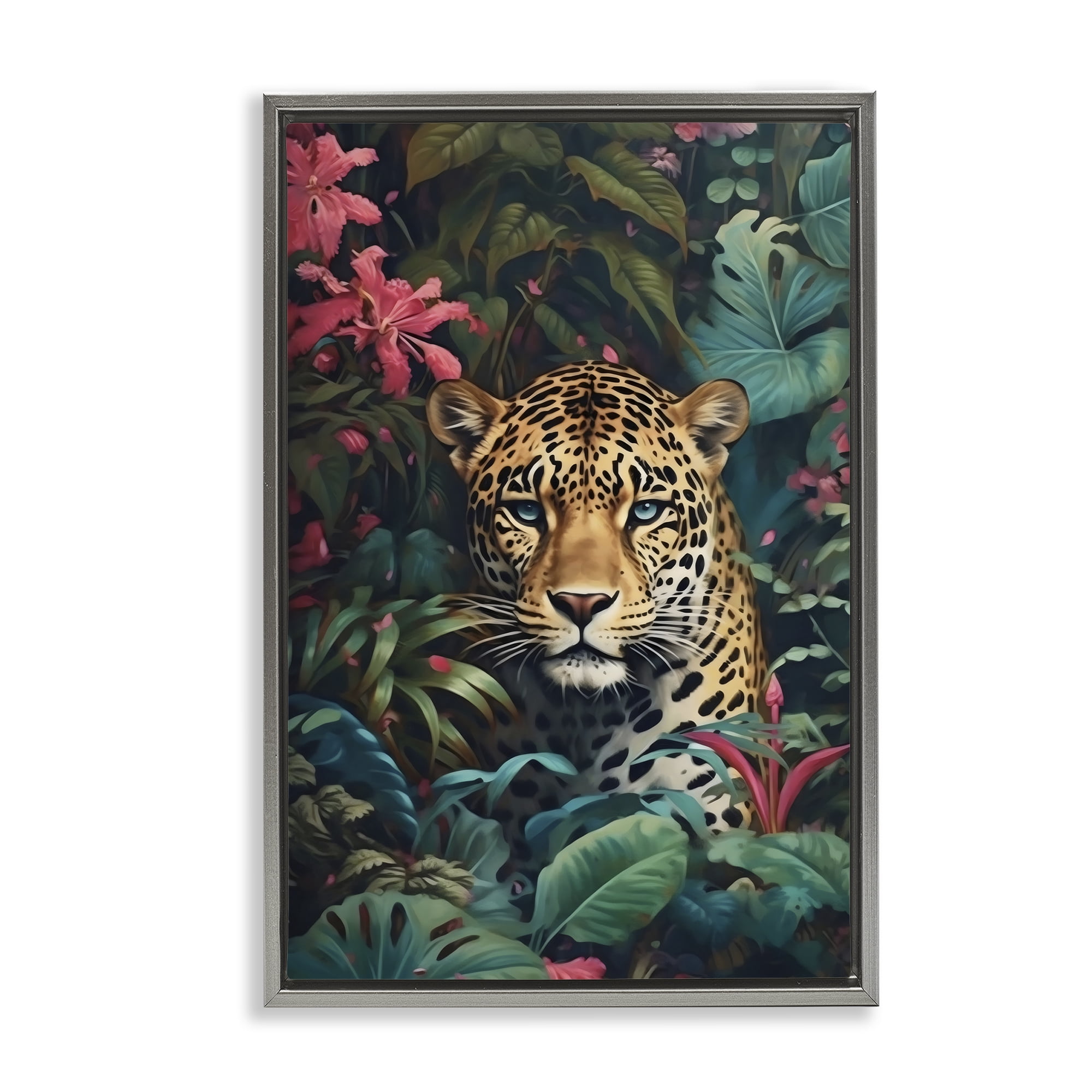 Stupell Industries Jaguar with Silent Emerald Gaze Gray Framed Floater Canvas Wall Art, design by Creative Studio