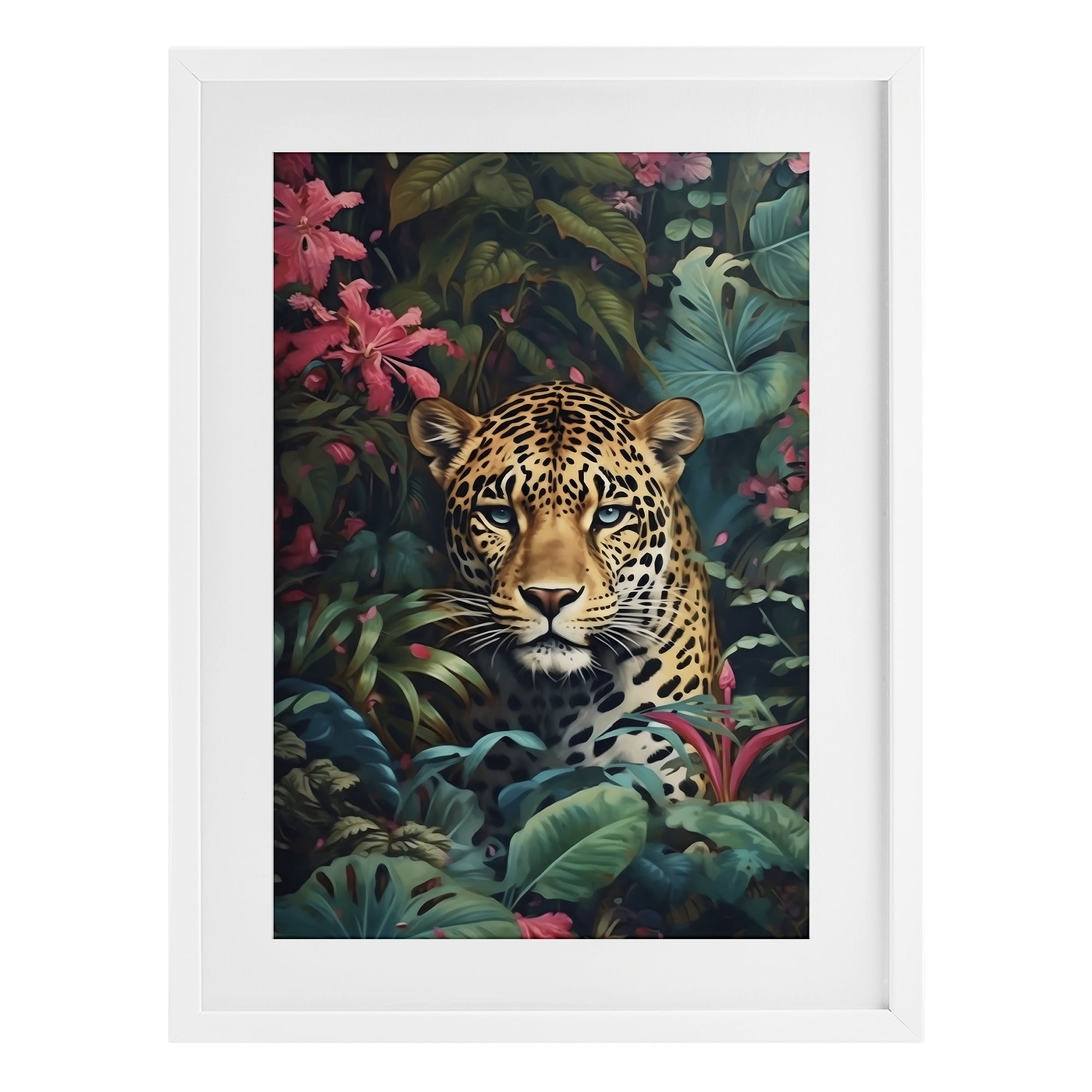 Stupell Industries Jaguar with Silent Emerald Gaze White Framed Print Under Glass, design by Creative Studio
