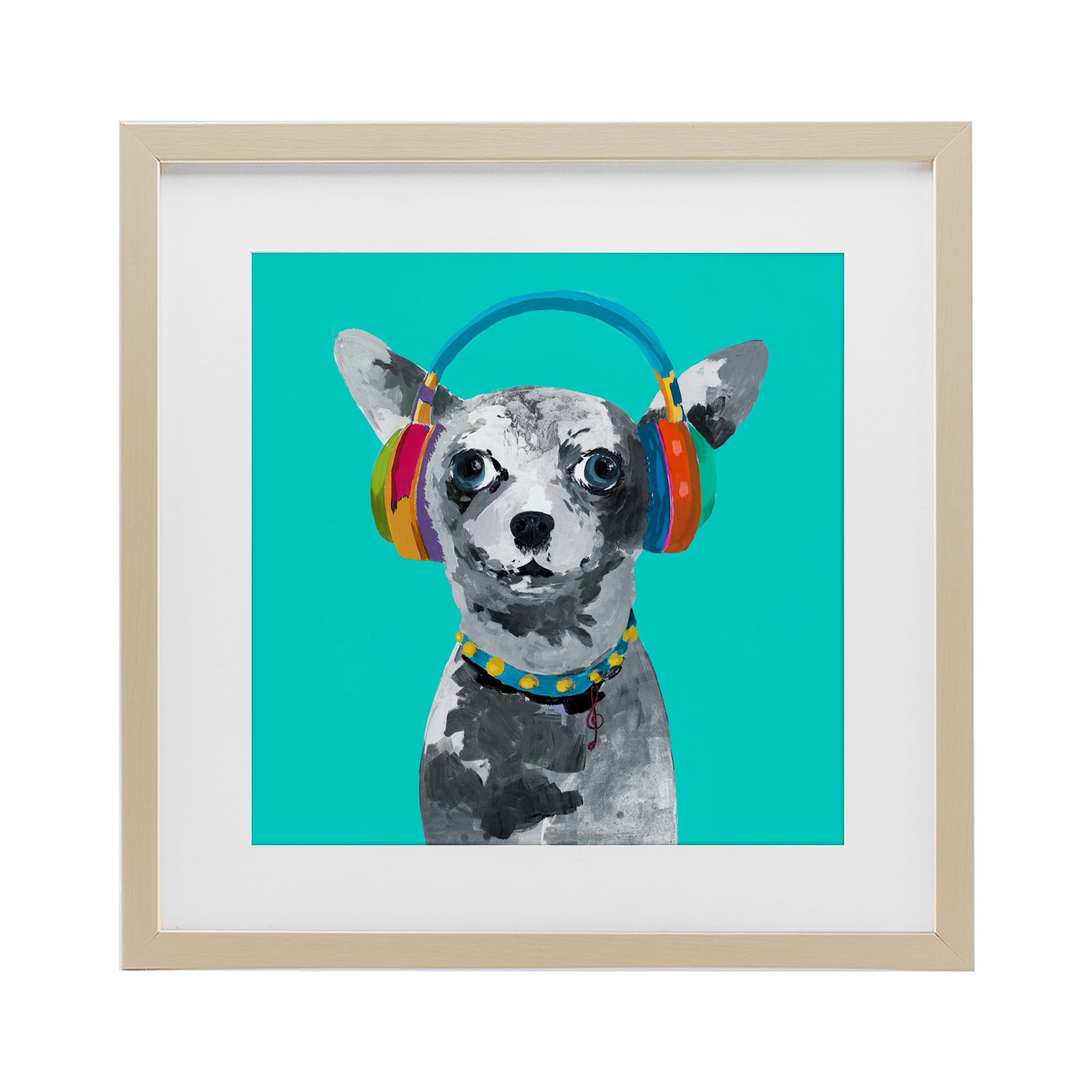 Stupell Industries Jammin' Pup on Blue Birch Framed Print Under Glass, design by Lorenzo Collective