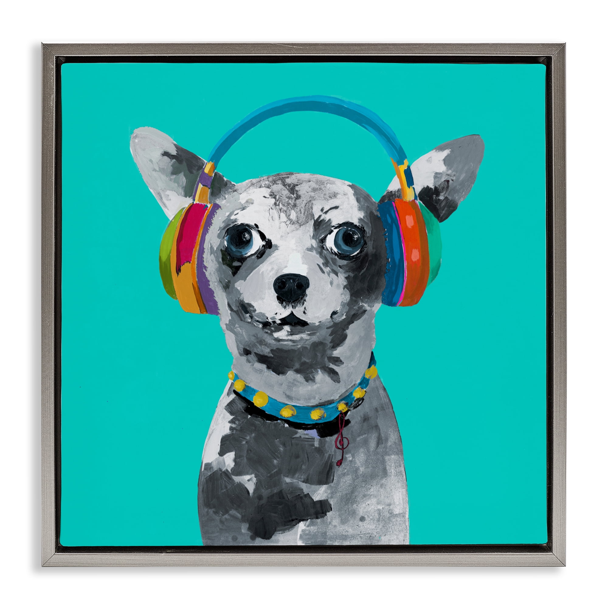 Stupell Industries Jammin' Pup on Blue Gray Framed Floater Canvas Wall Art, design by Lorenzo Collective