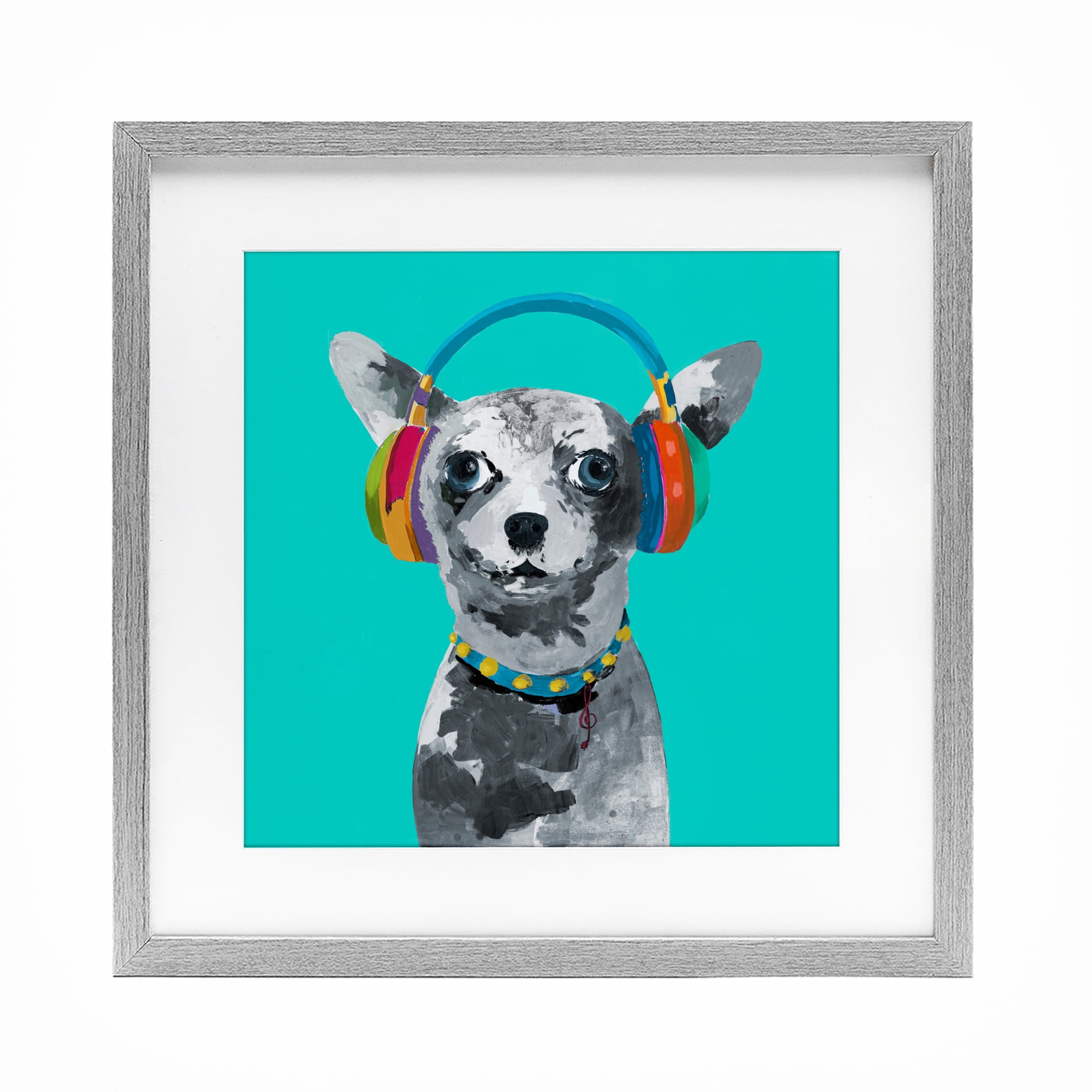 Stupell Industries Jammin' Pup on Blue Gray Framed Print Under Glass, design by Lorenzo Collective