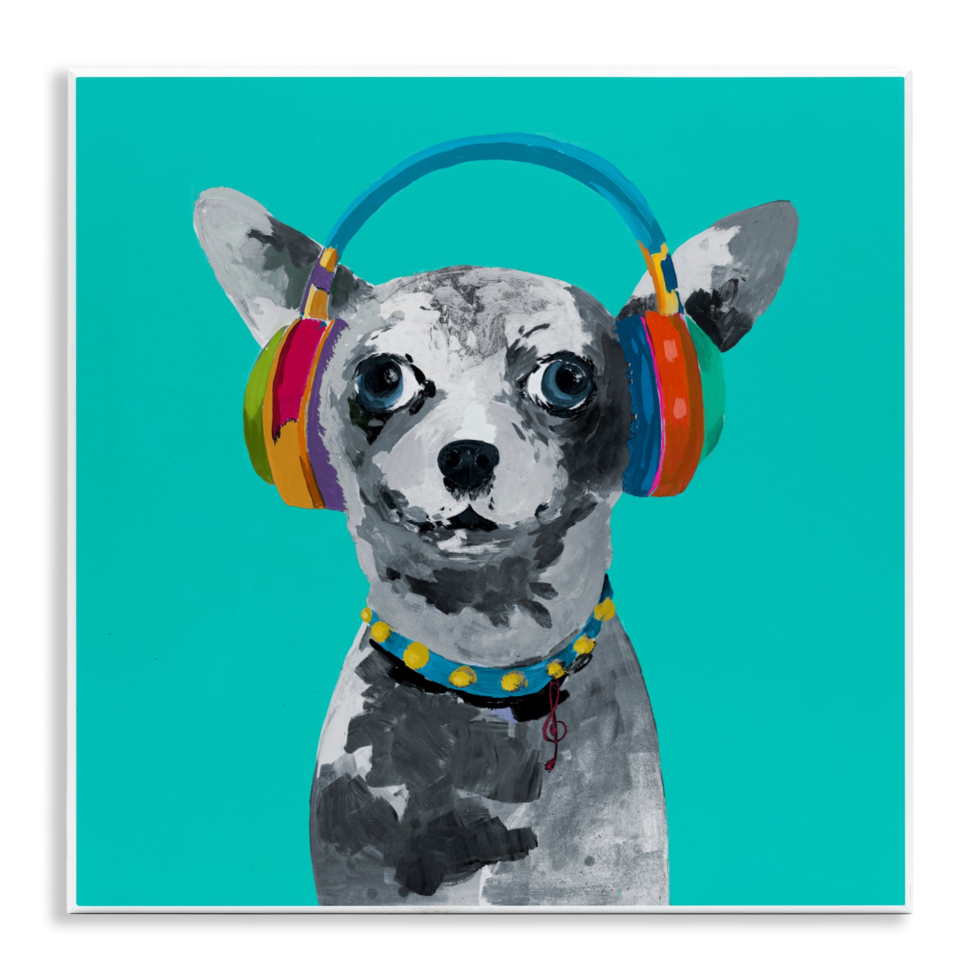 Stupell Industries Jammin' Pup on Blue Wall Plaque Art, design by Lorenzo Collective