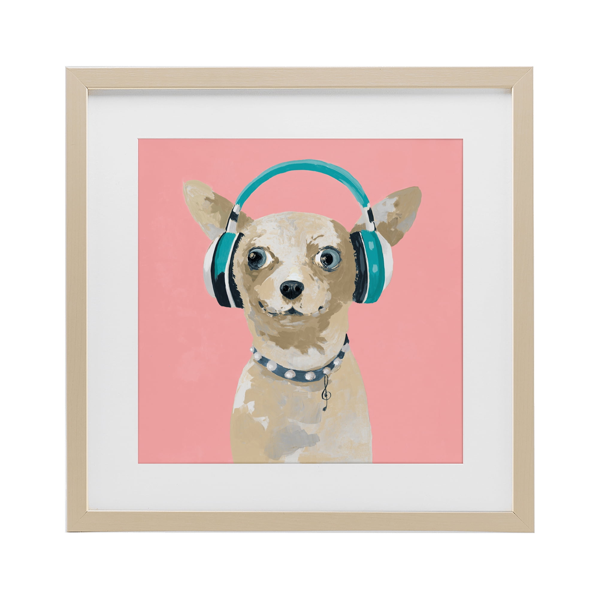Stupell Industries Jammin' Pup on Pink Birch Framed Print Under Glass, design by Lorenzo Collective