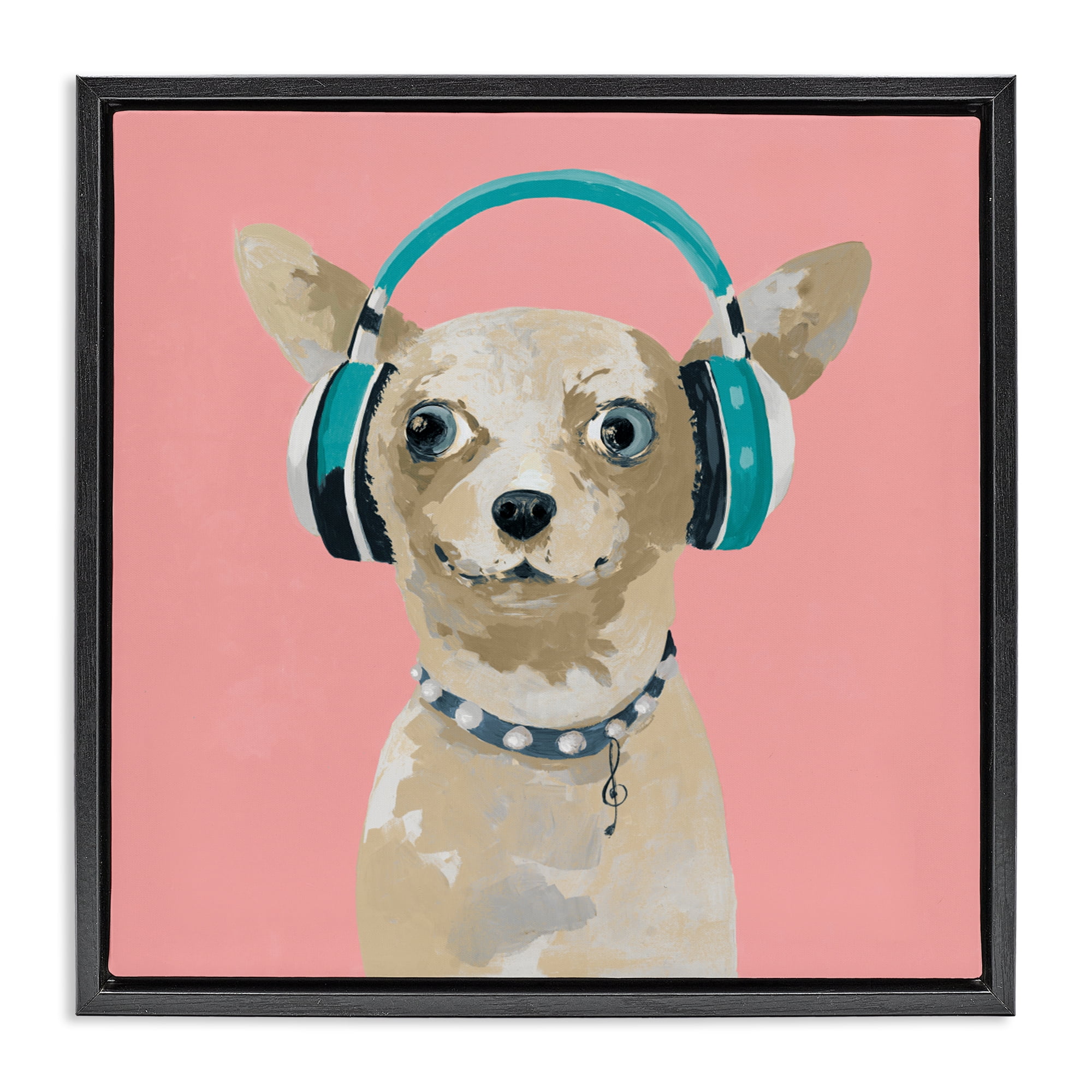 Stupell Industries Jammin' Pup on Pink Black Framed Floater Canvas Wall Art, design by Lorenzo Collective
