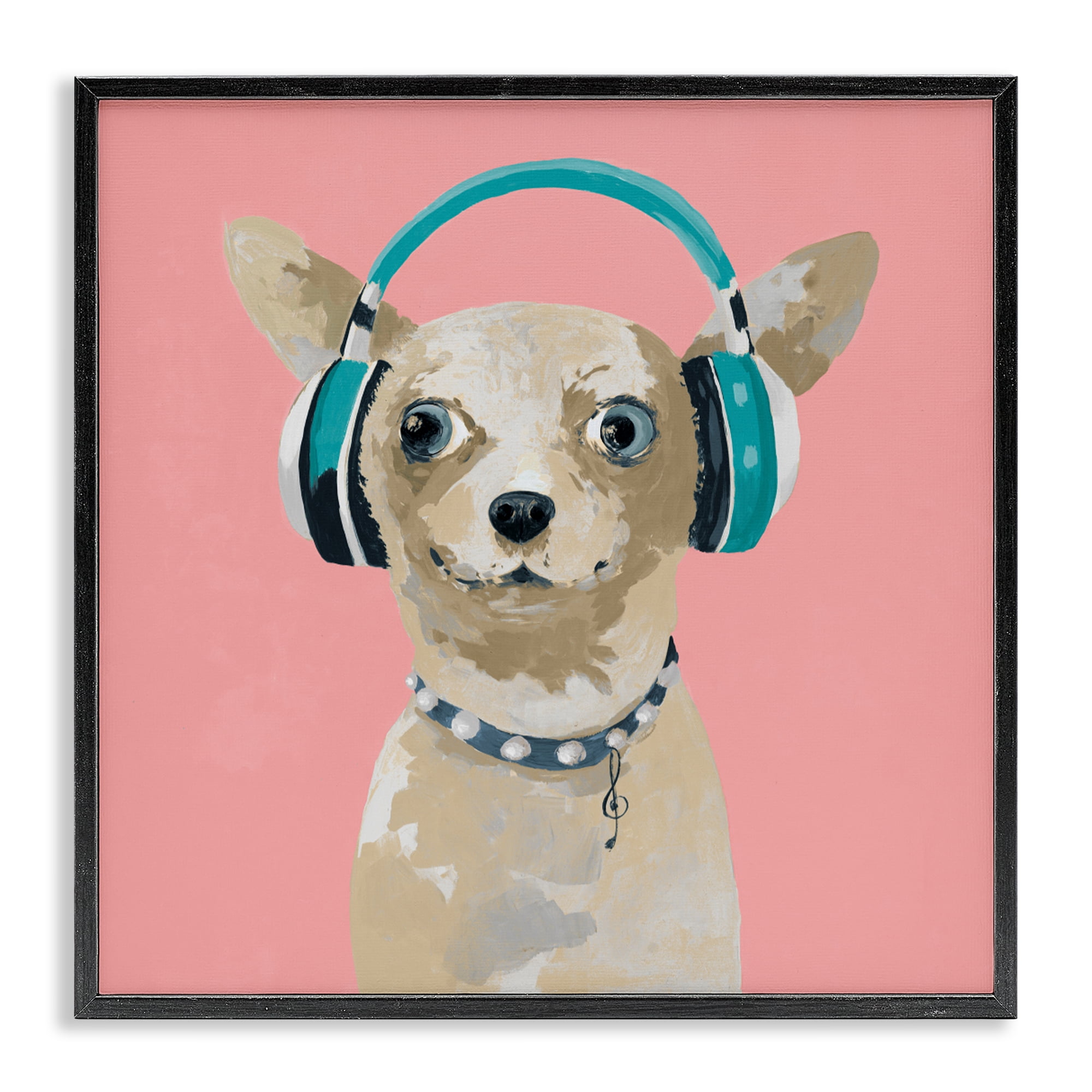 Stupell Industries Jammin' Pup on Pink Black Framed Giclee Art, design by Lorenzo Collective