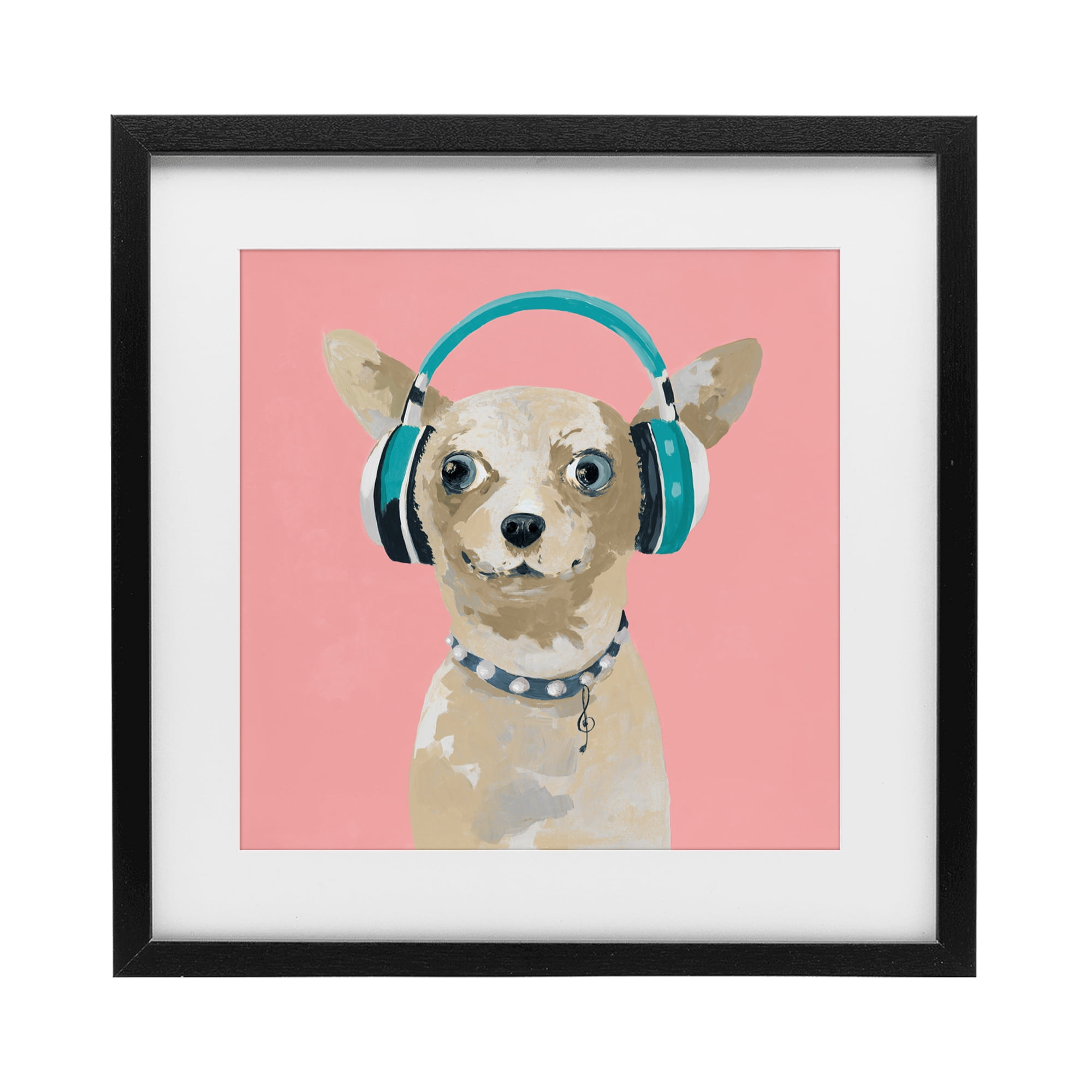 Stupell Industries Jammin' Pup on Pink Black Framed Print Under Glass, design by Lorenzo Collective