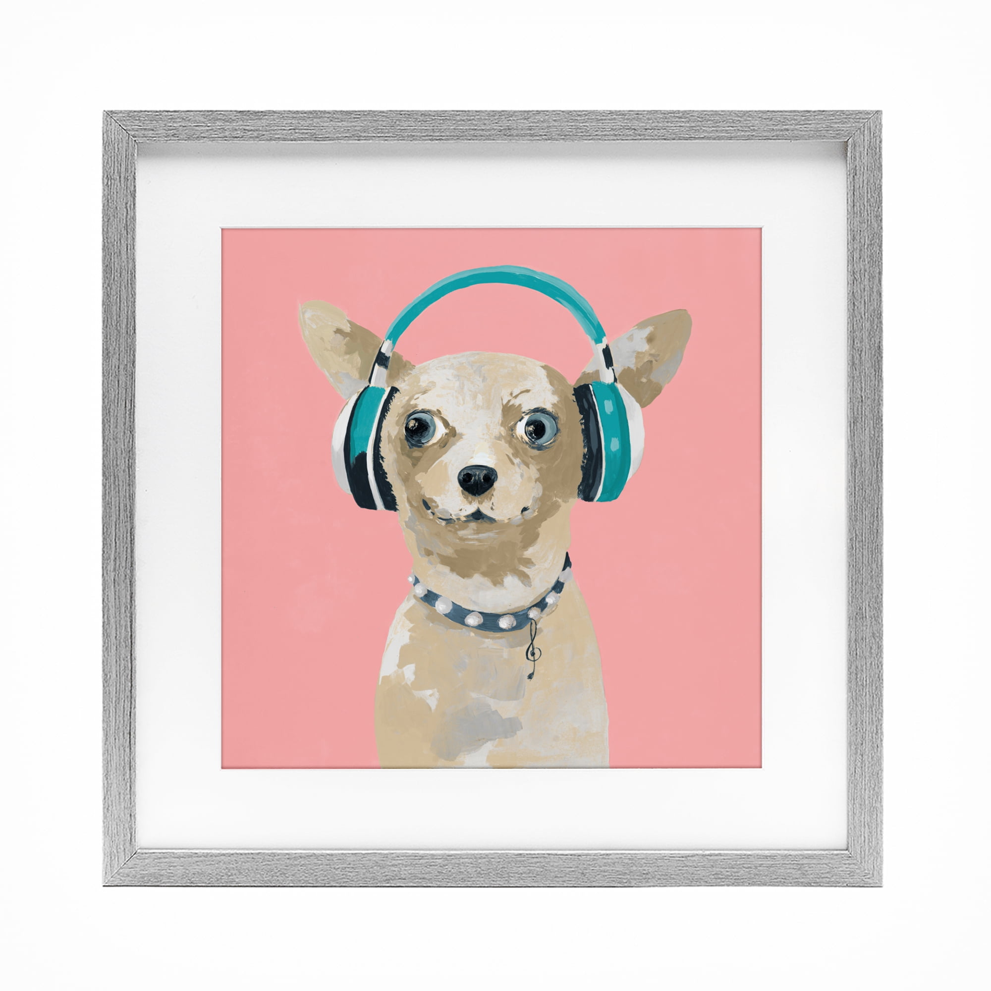 Stupell Industries Jammin' Pup on Pink Gray Framed Print Under Glass, design by Lorenzo Collective