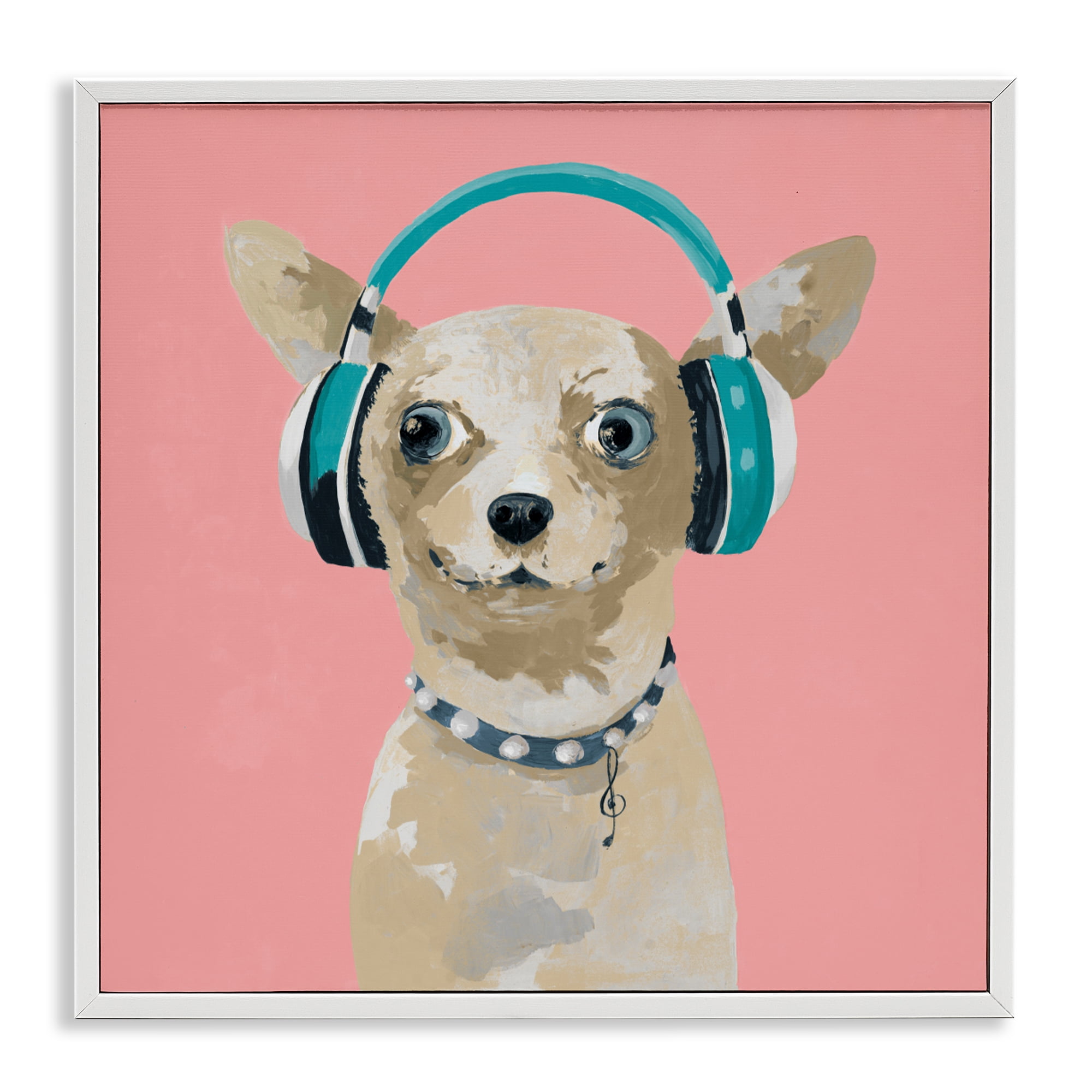 Stupell Industries Jammin' Pup on Pink White Framed Giclee Art, design by Lorenzo Collective