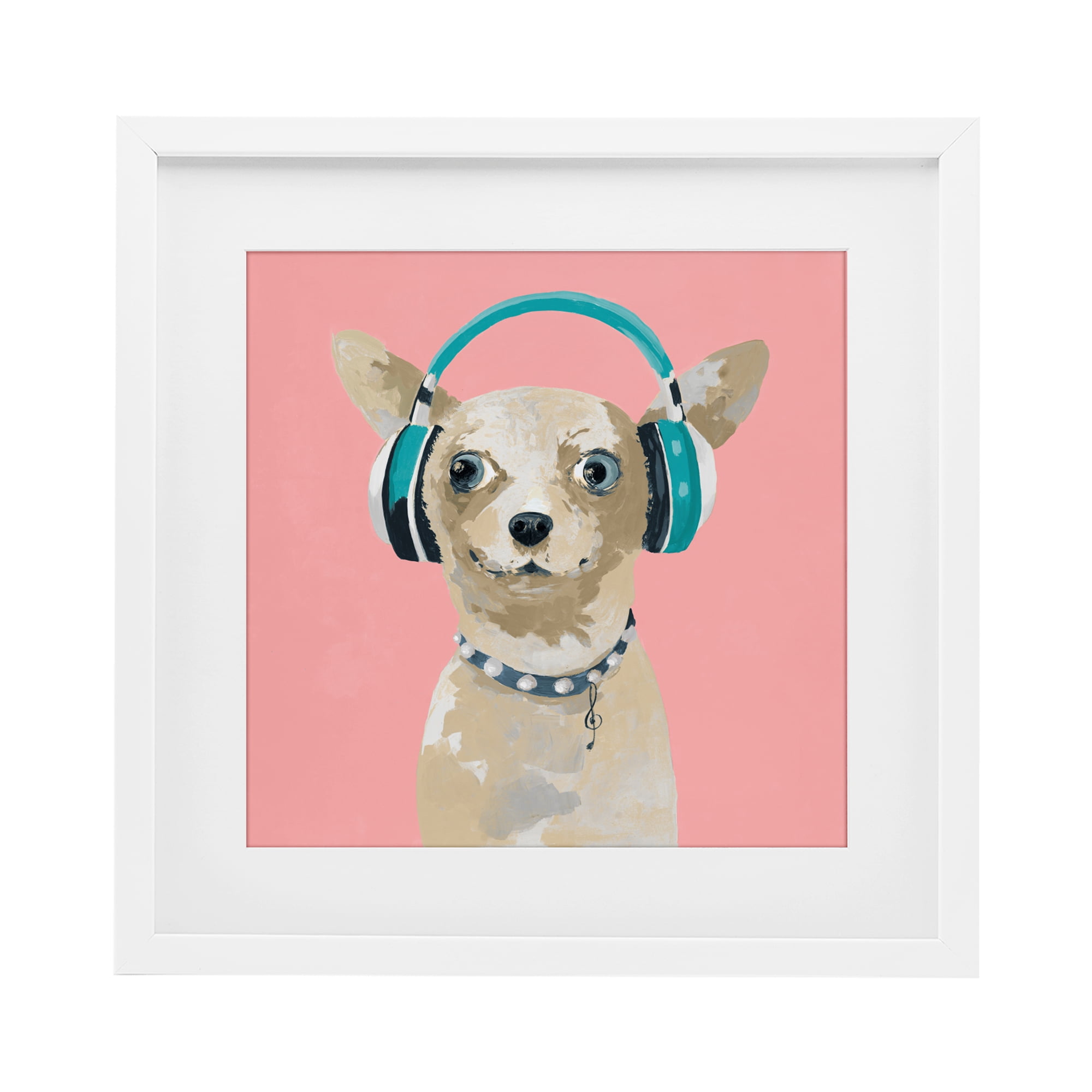 Stupell Industries Jammin' Pup on Pink White Framed Print Under Glass, design by Lorenzo Collective