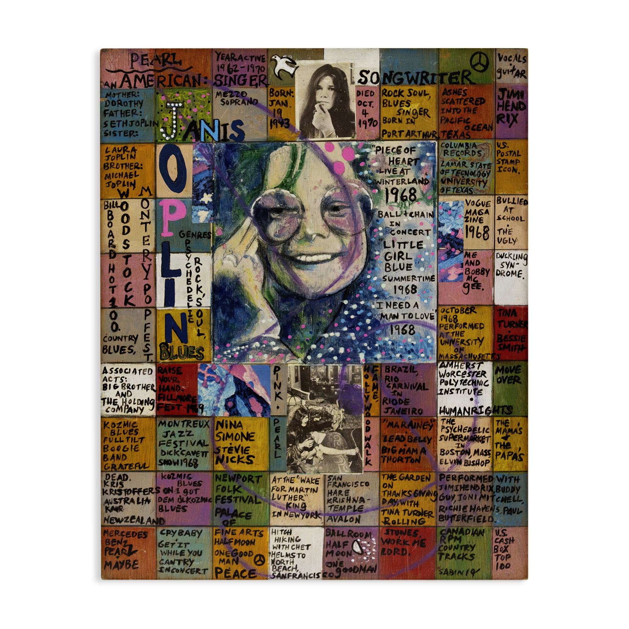 Stupell Industries Janis Joplin Collage People Drawing Wrapped Canvas Art Print Wall Art, 24 x 30