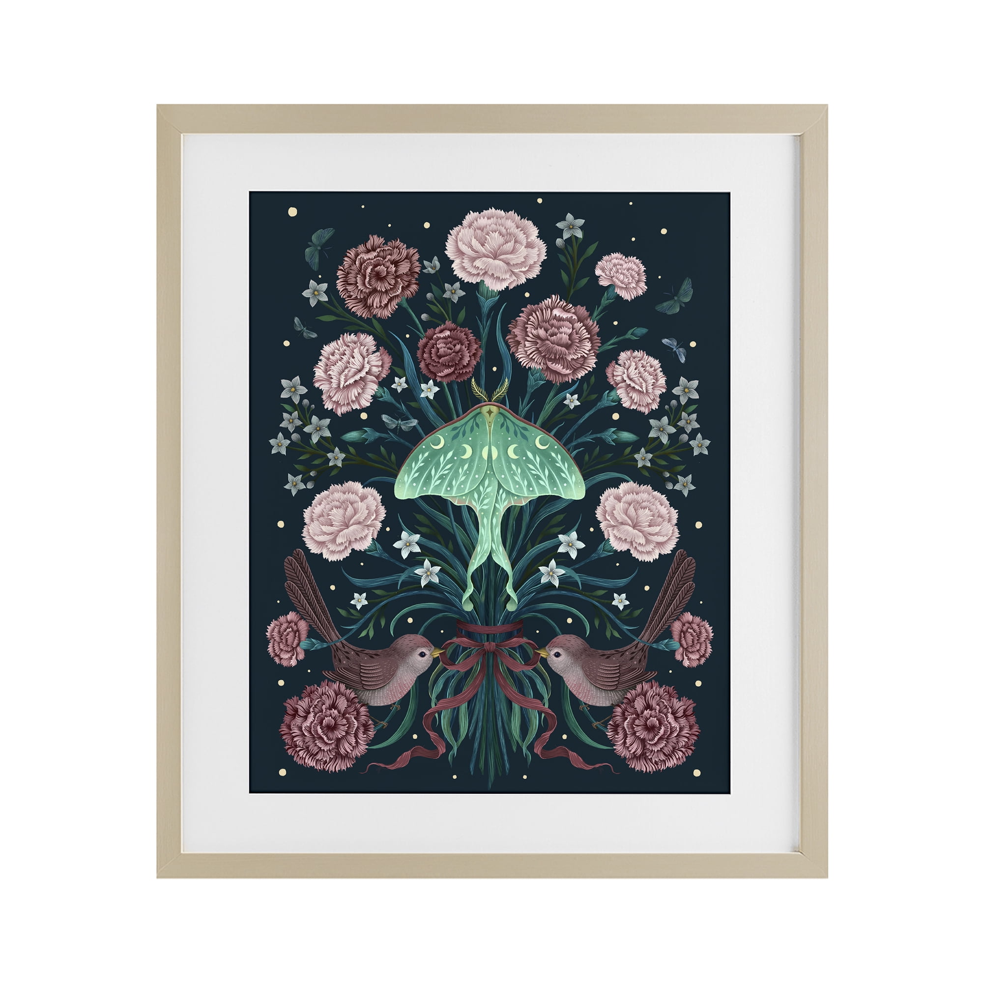 Stupell Industries January Carnations & Moth Birch Framed Print Under Glass, design by Episodic Drawings