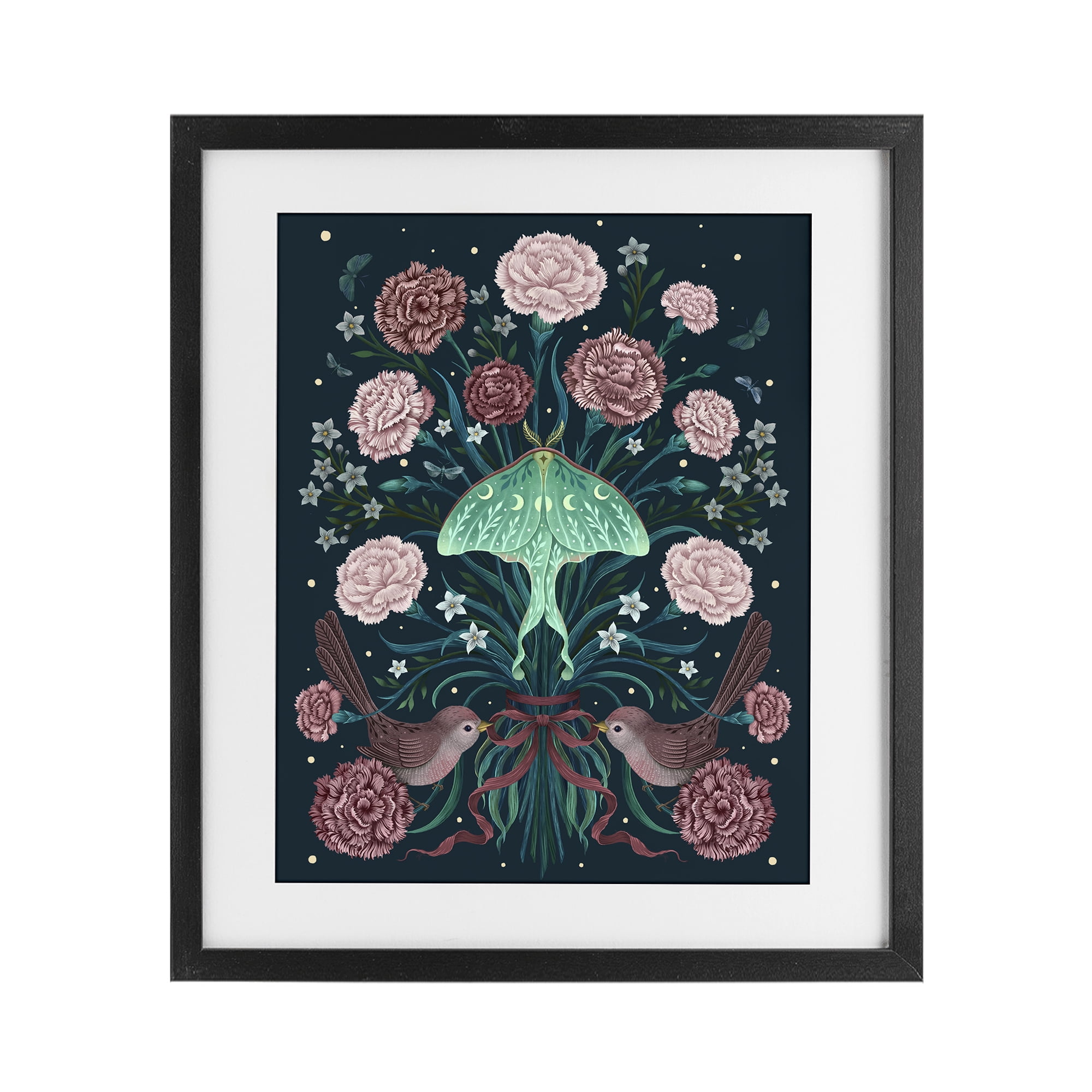 Stupell Industries January Carnations & Moth Black Framed Print Under Glass, design by Episodic Drawings
