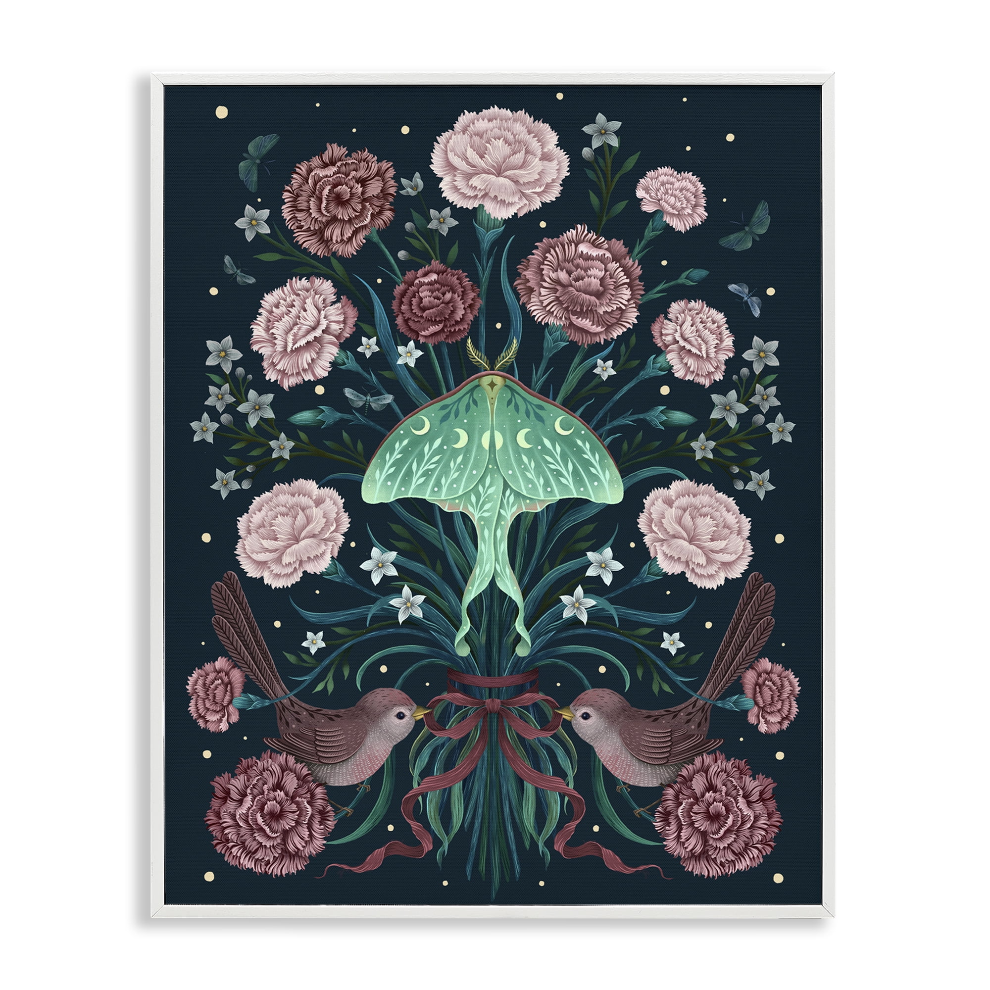 Stupell Industries January Carnations & Moth White Framed Giclee Art, design by Episodic Drawings