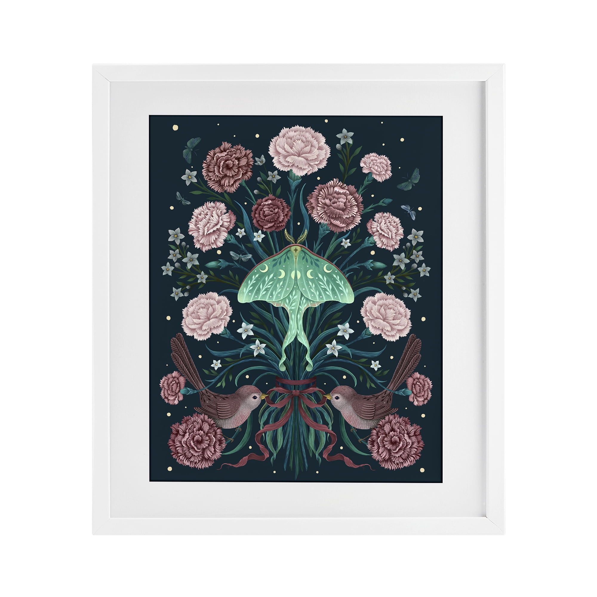 Stupell Industries January Carnations & Moth White Framed Print Under Glass, design by Episodic Drawings