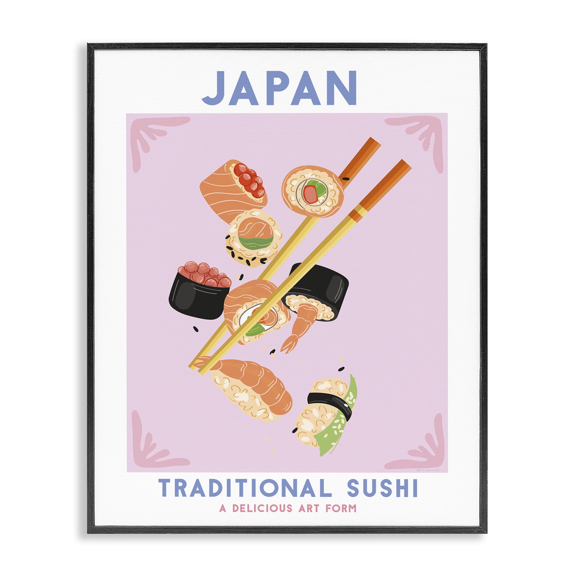 Stupell Industries Japanese Traditional Sushi Food & Beverage Painting Black Framed Art Print Wall Art, 11 x 14
