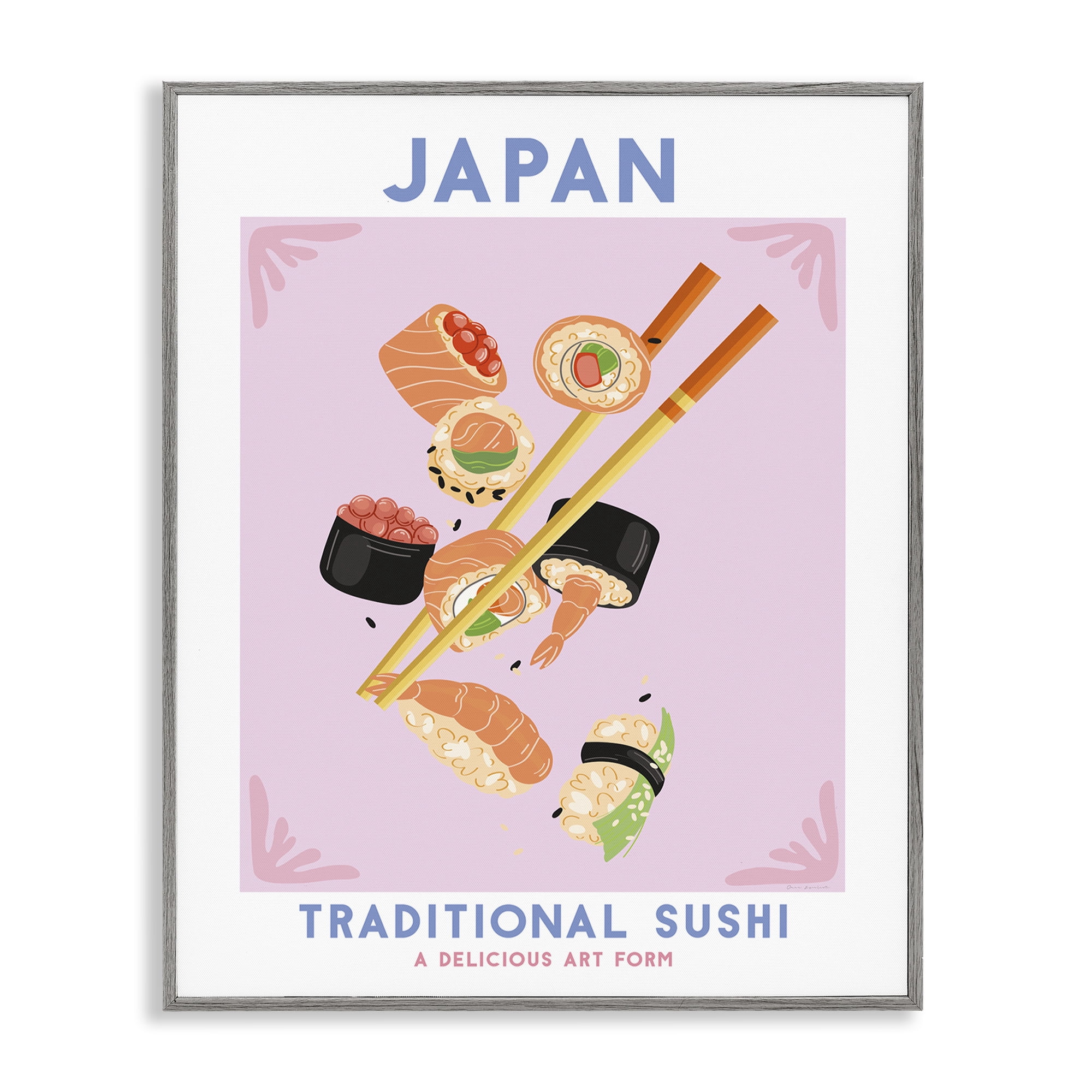 Stupell Industries Japanese Traditional Sushi Food & Beverage Painting Gray Framed Art Print Wall Art, 11 x 14