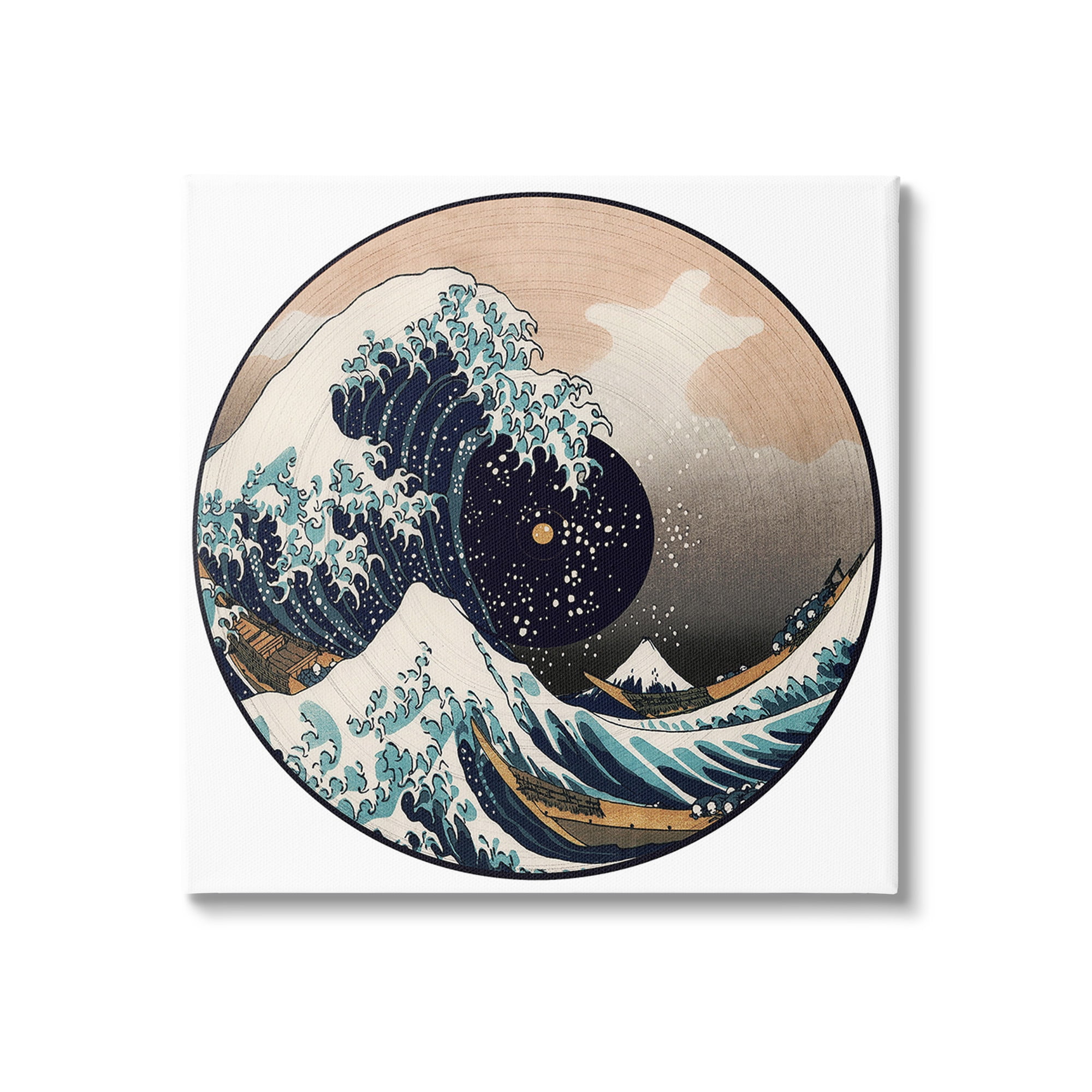 Stupell Industries Japanese Wave Music Record Landscape Painting Gallery Wrapped Canvas Art Print Wall Art, 17 x 17