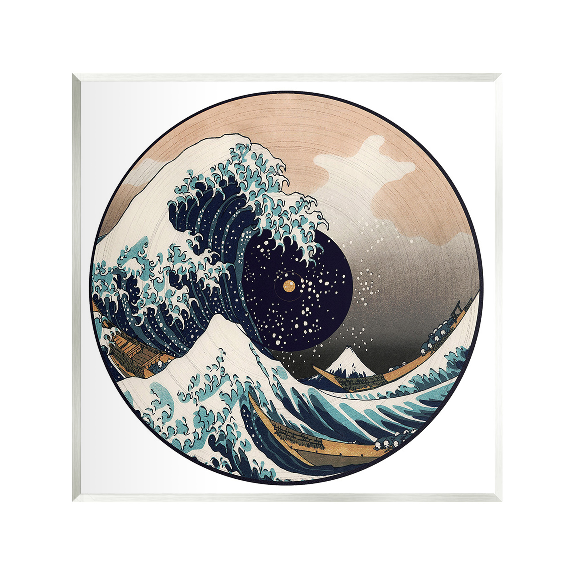 Stupell Industries Japanese Wave Music Record Landscape Painting Unframed Art Print Wall Art, 12 x 12
