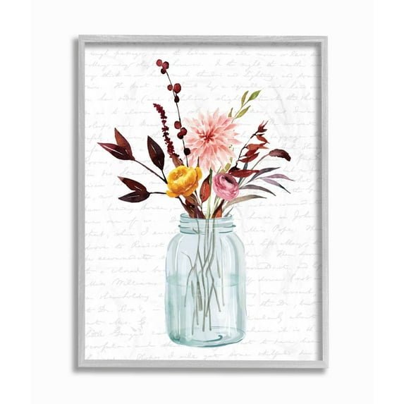 Stupell Industries Jar Of Flowers Autumn Red Fall Seasonal Design Framed Wall Art by Lettered and Lined