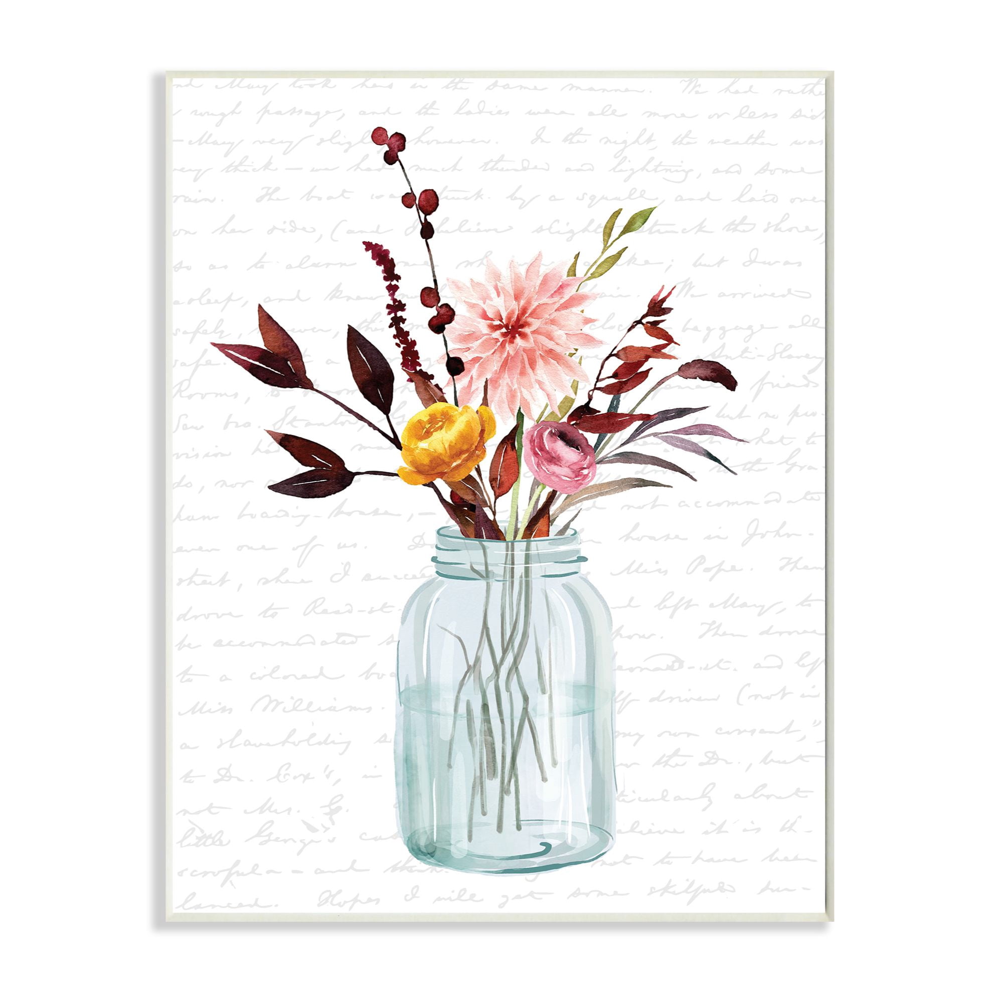 Stupell Industries Jar Of Flowers Autumn Red Fall Seasonal Design Wall Plaque by Lettered and Lined
