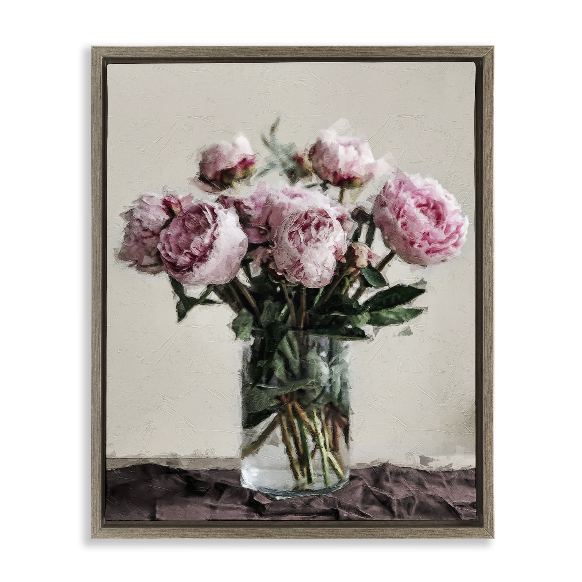Stupell Industries Jar Of Roses Botanical & Floral Painting Brown Floater Framed Art Print Wall Art, 17 x 21