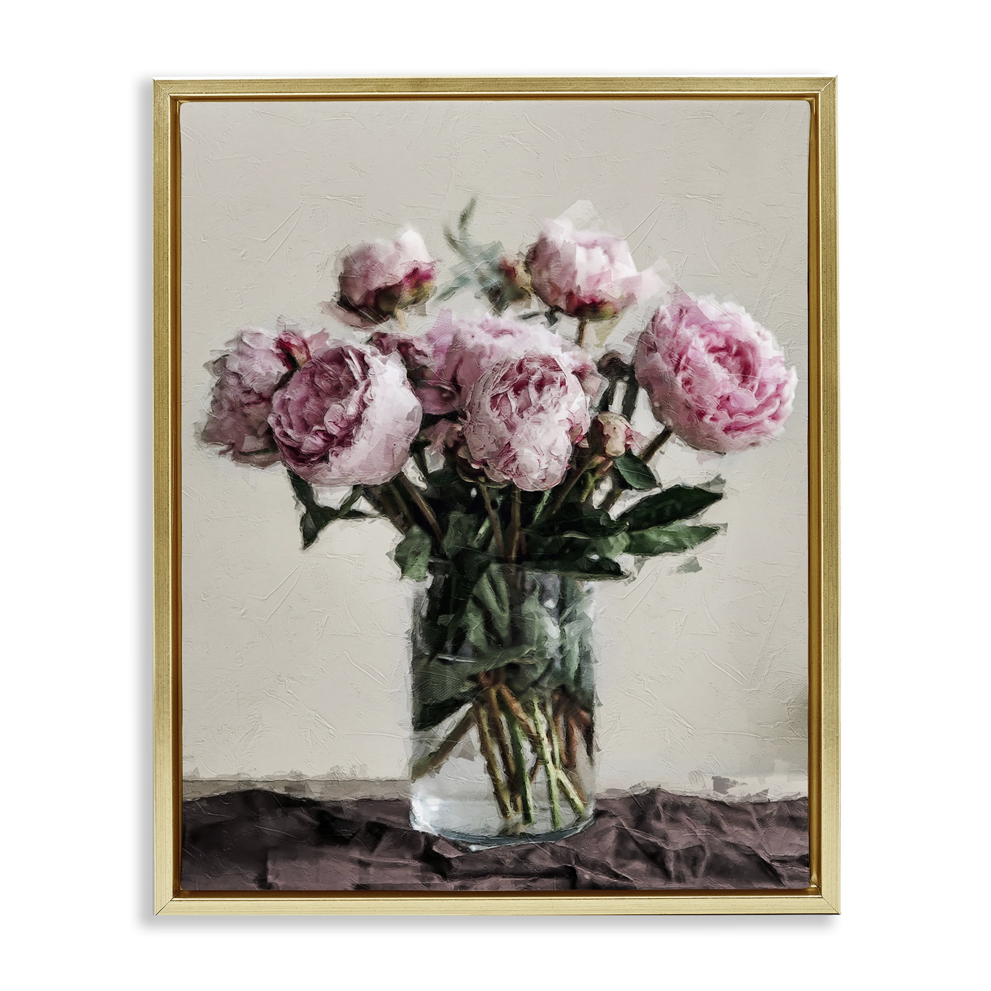 Stupell Industries Jar Of Roses Botanical & Floral Painting Gold Floater Framed Art Print Wall Art, 17 x 21
