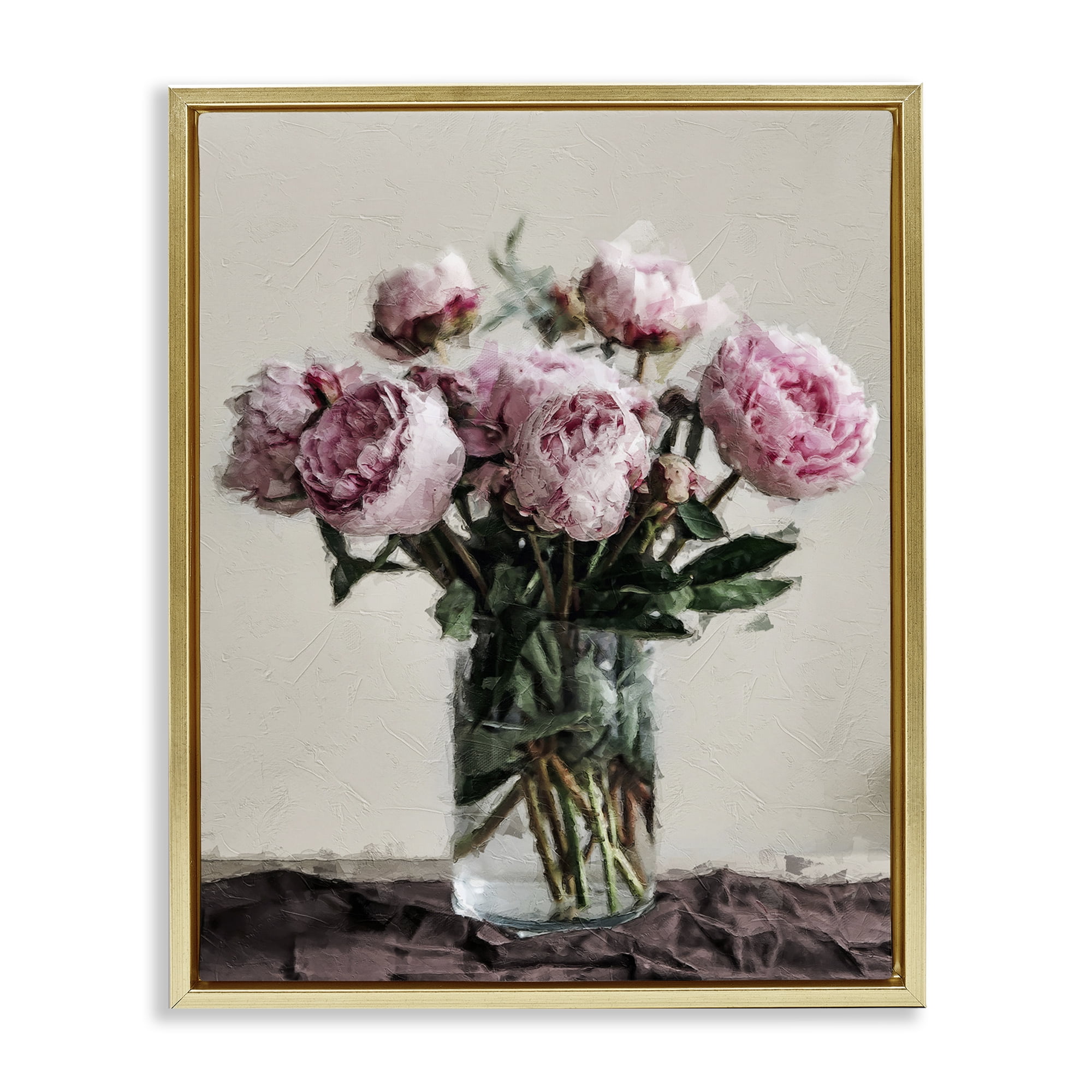 Stupell Industries Jar Of Roses Botanical & Floral Painting Gold Floater Framed Art Print Wall Art, 25 x 31