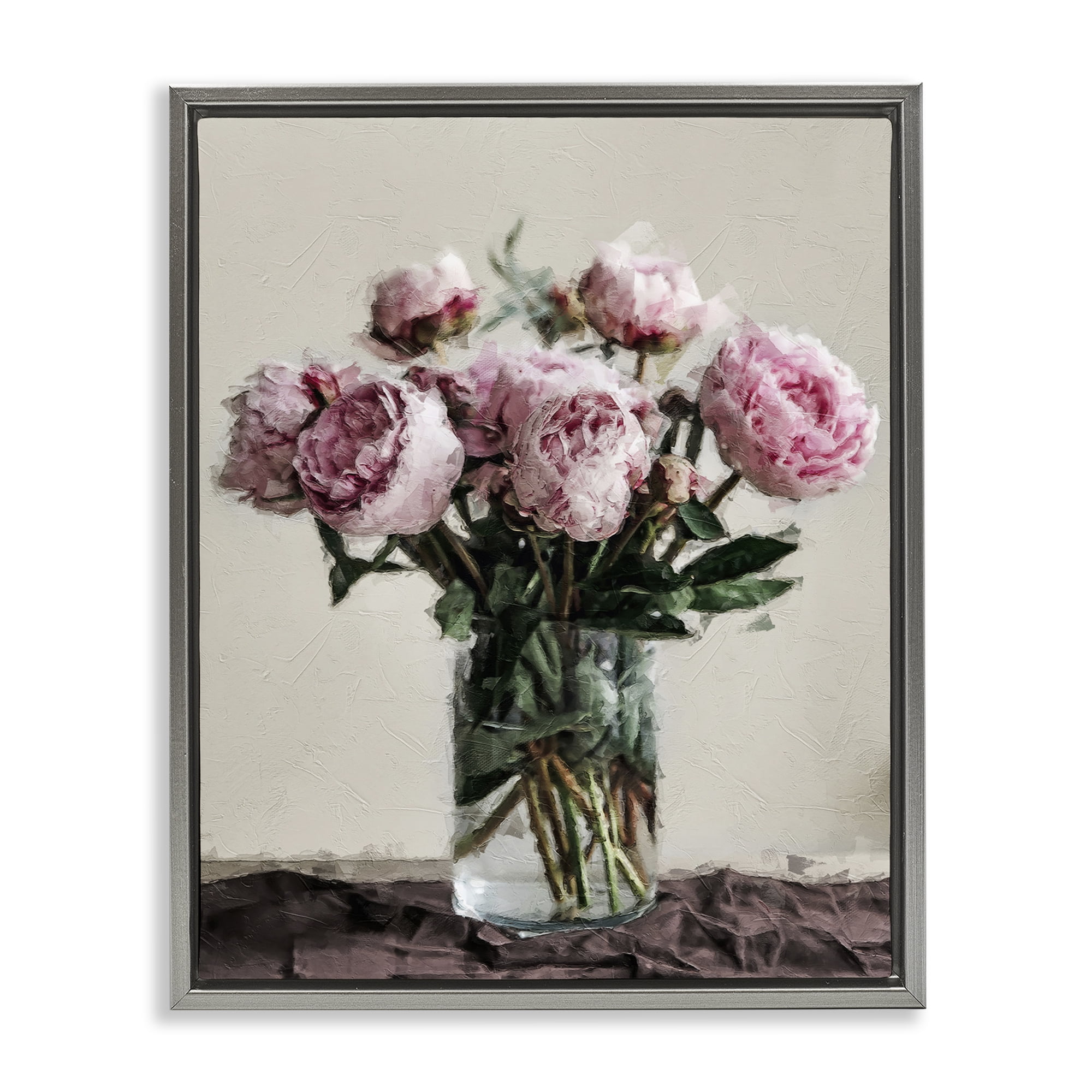 Stupell Industries Jar Of Roses Botanical & Floral Painting Gray Floater Framed Art Print Wall Art, 25 x 31